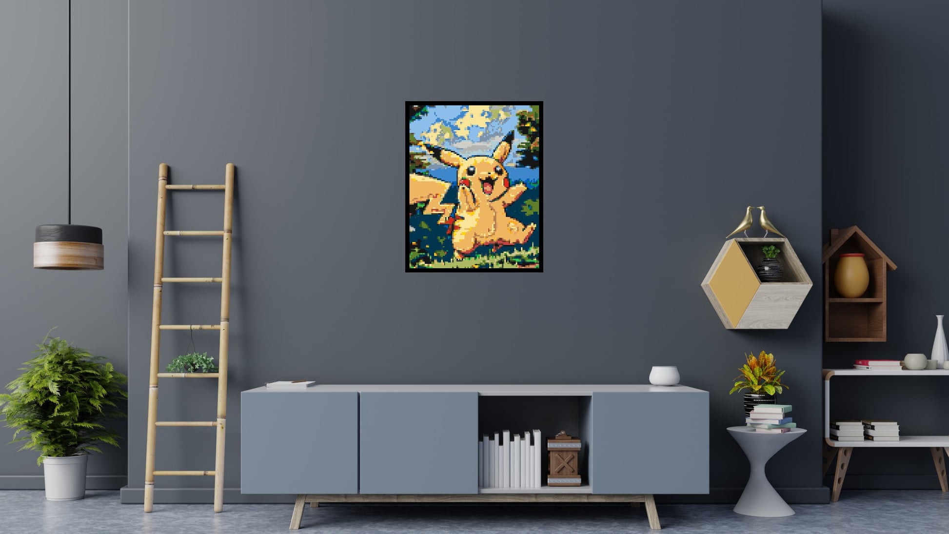 Pikachu - Brick Art Mosaic Kit 4x5 scene with frame