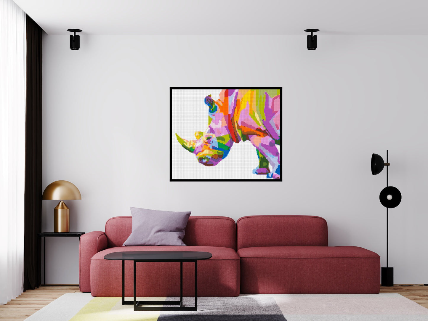 Rhinoceros Colourful Pop Art - Brick Art Mosaic Kit 6x5 large