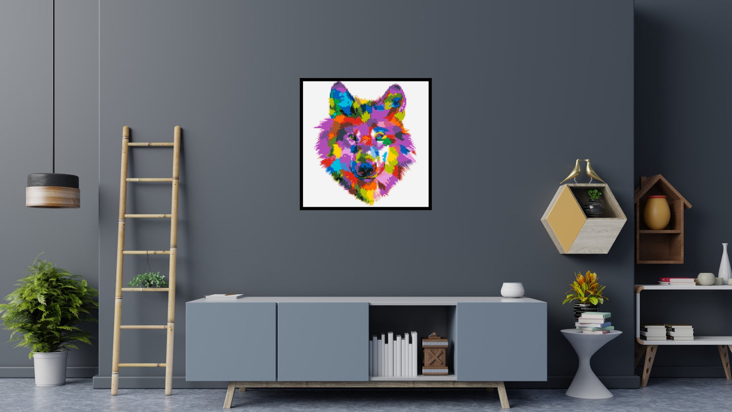 Wolf Colourful Pop Art - Brick Art Mosaic Kit 5x5 large
