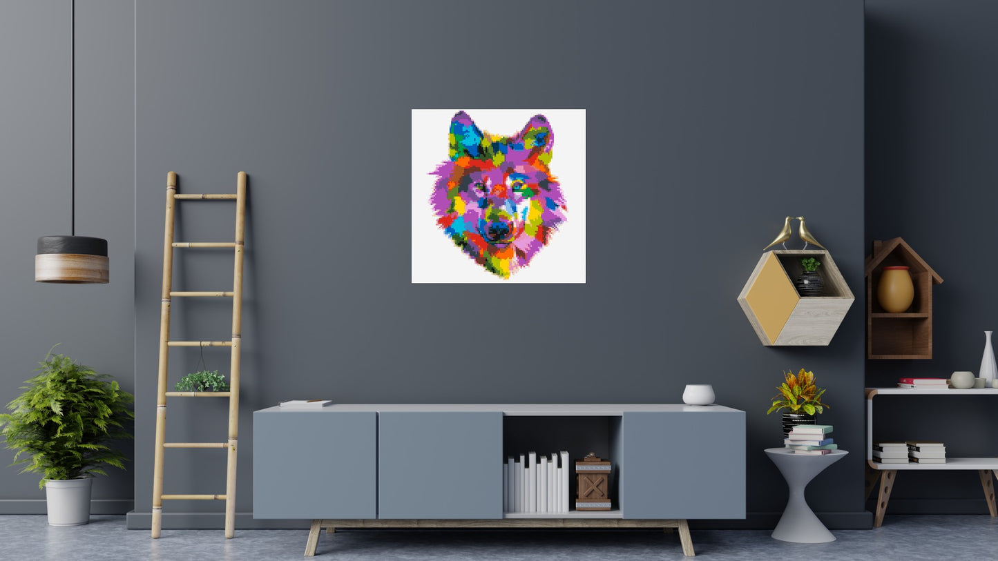 Wolf Colourful Pop Art - Brick Art Mosaic Kit 5x5 large