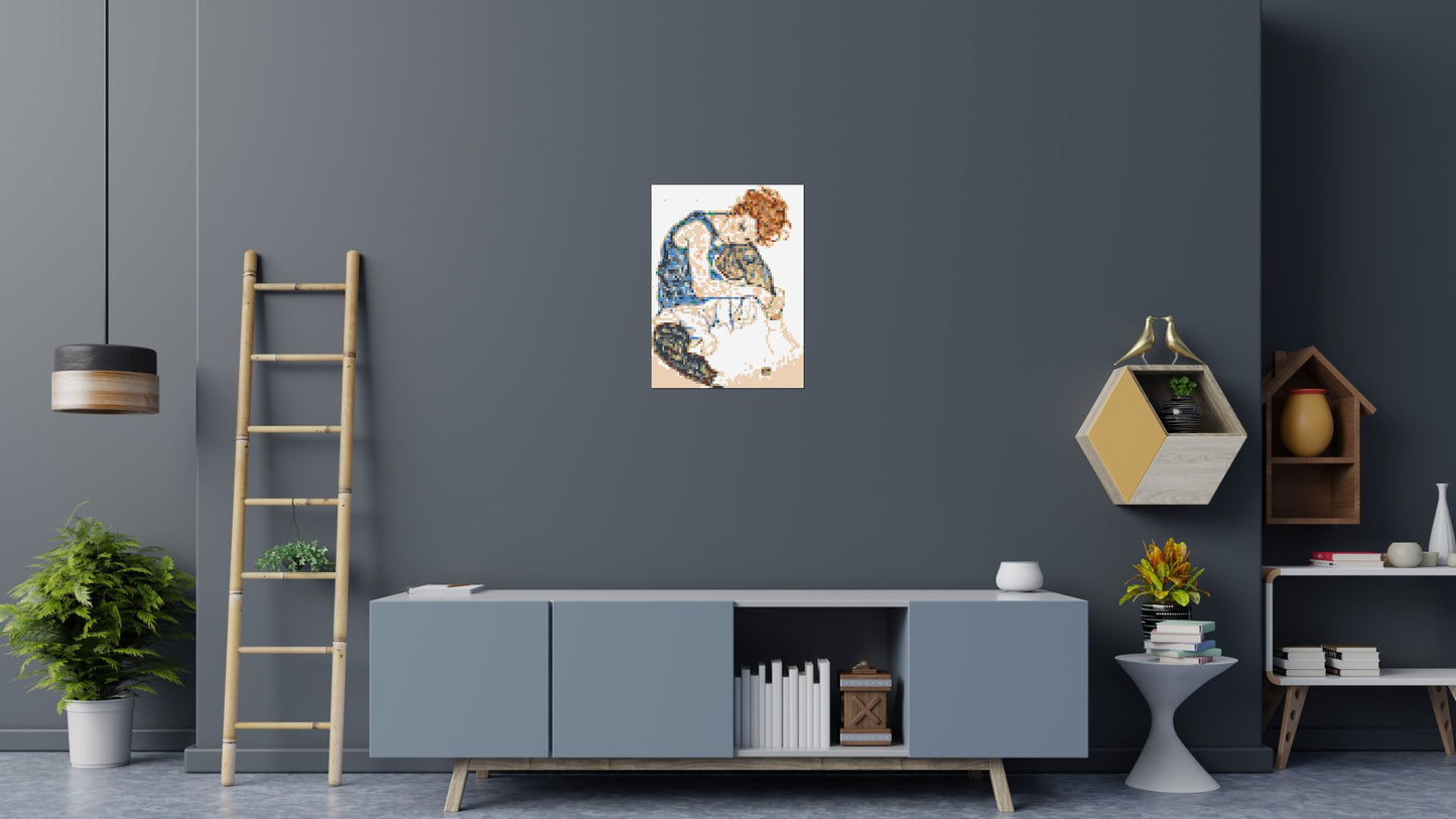 Woman Sitting with Bent Knee by Egon Schiele - Brick Art Mosaic Kit 3x4 large