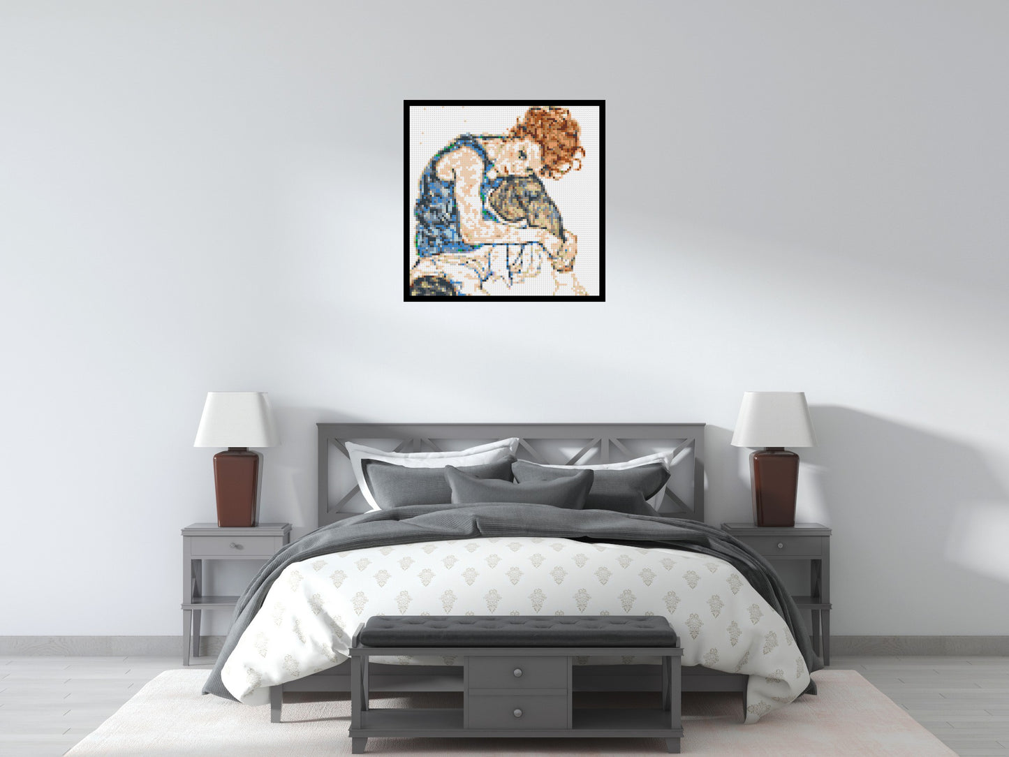 Woman Sitting with Bent Knee by Egon Schiele - Brick Art Mosaic Kit 4x4 large