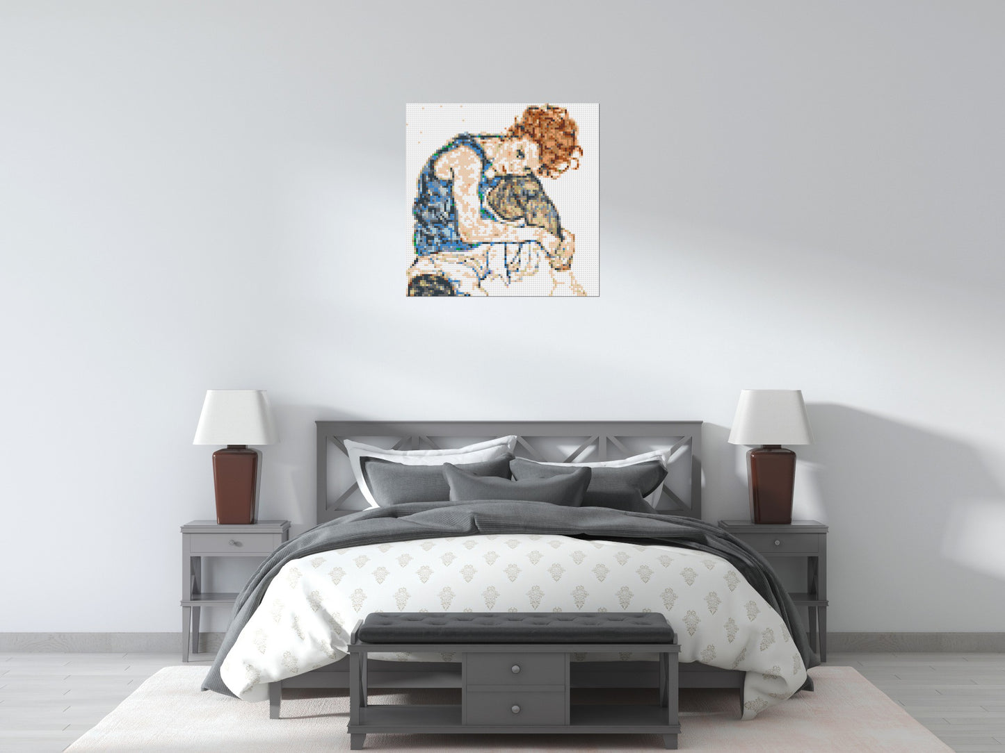 Woman Sitting with Bent Knee by Egon Schiele - Brick Art Mosaic Kit 4x4 large