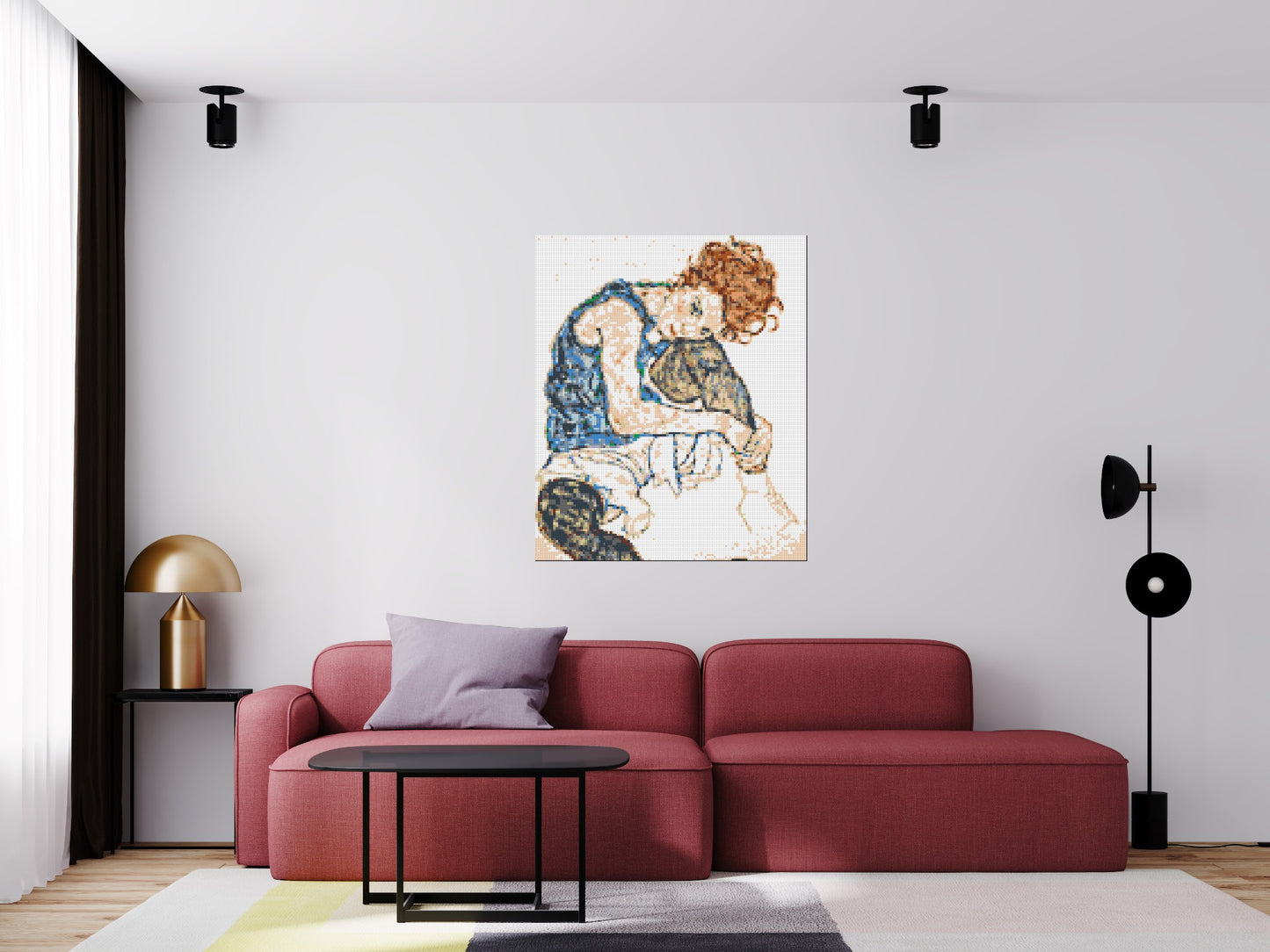 Woman Sitting with Bent Knee by Egon Schiele - Brick Art Mosaic Kit 5x6 large