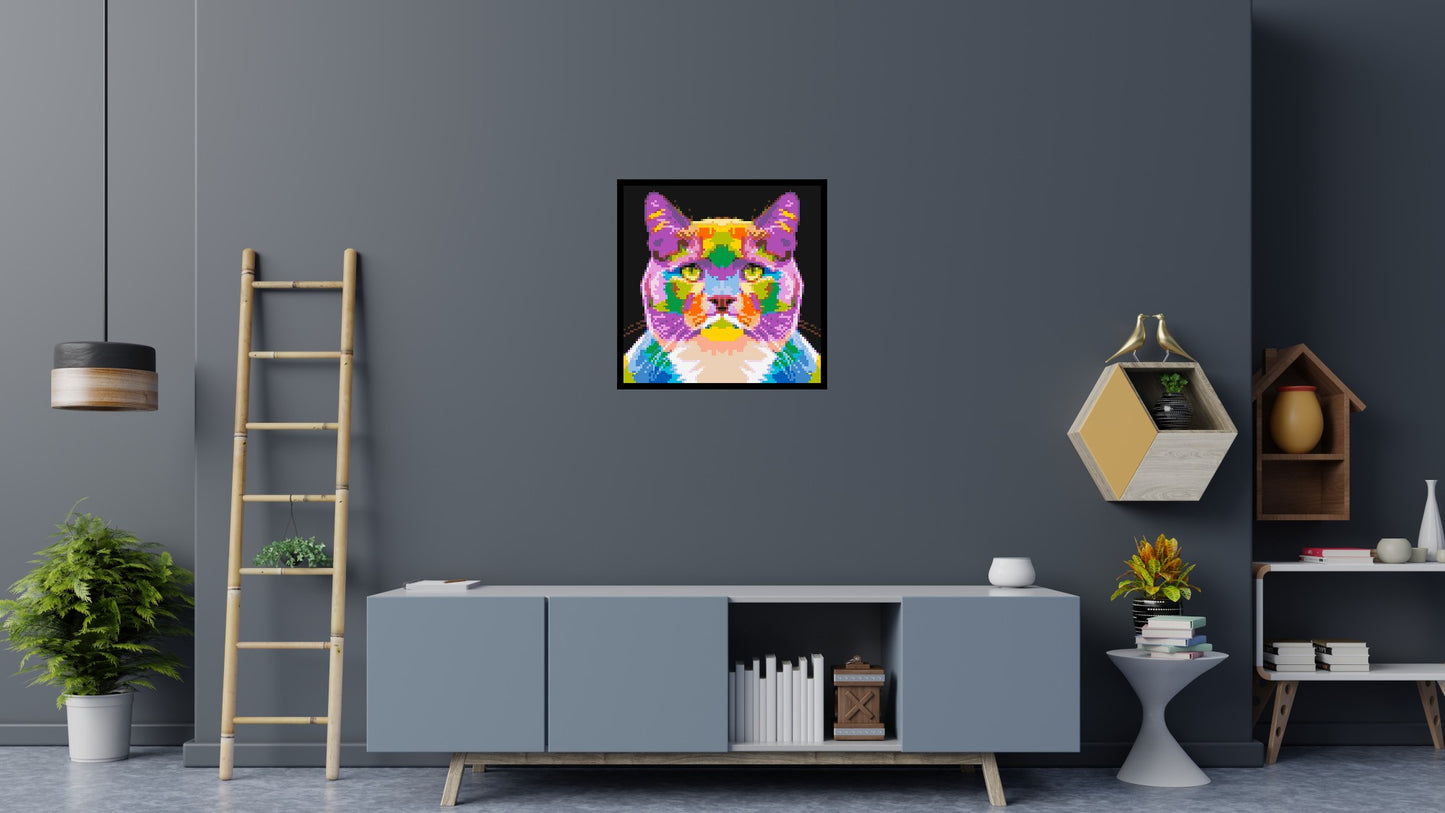 Lazy Cat Colourful Pop Art - Brick Art Mosaic Kit 4x4 large