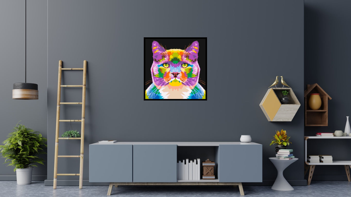 Lazy Cat Colourful Pop Art - Brick Art Mosaic Kit 5x5 large
