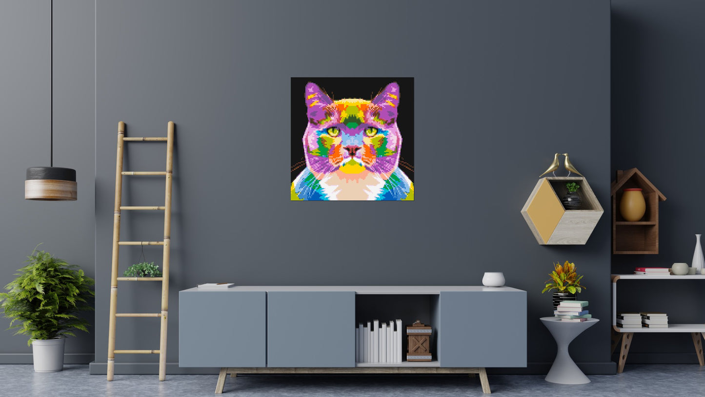 Lazy Cat Colourful Pop Art - Brick Art Mosaic Kit 5x5 large