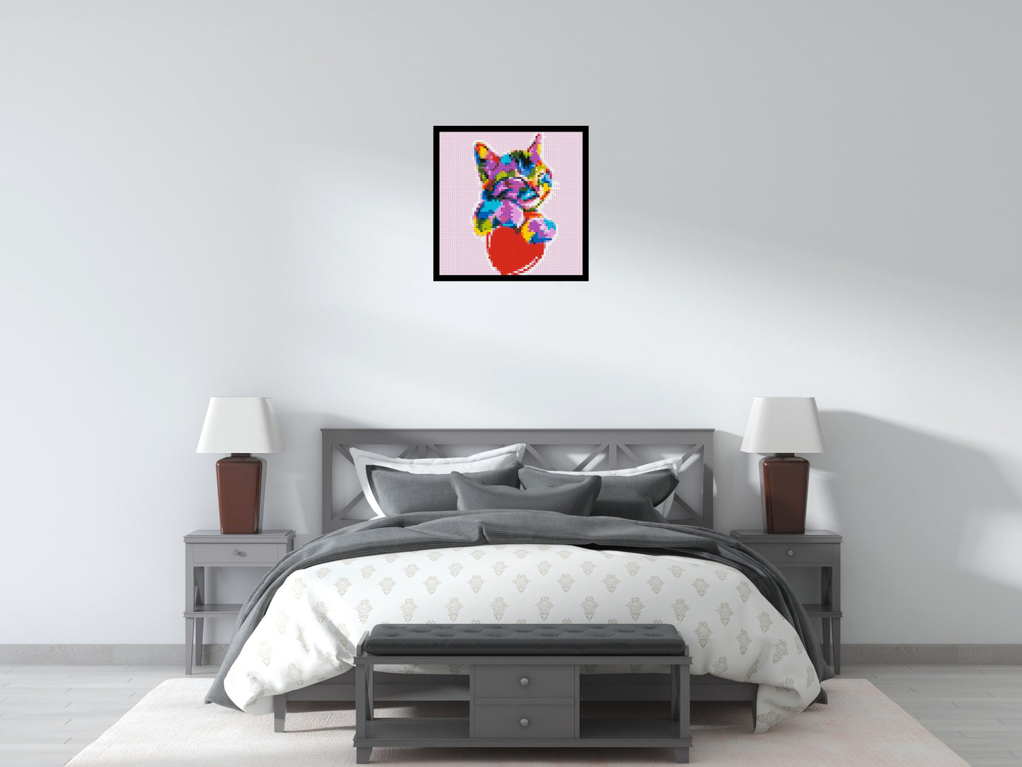 Cat with a Heart Colourful Pop Art - Brick Art Mosaic Kit 3x3 large