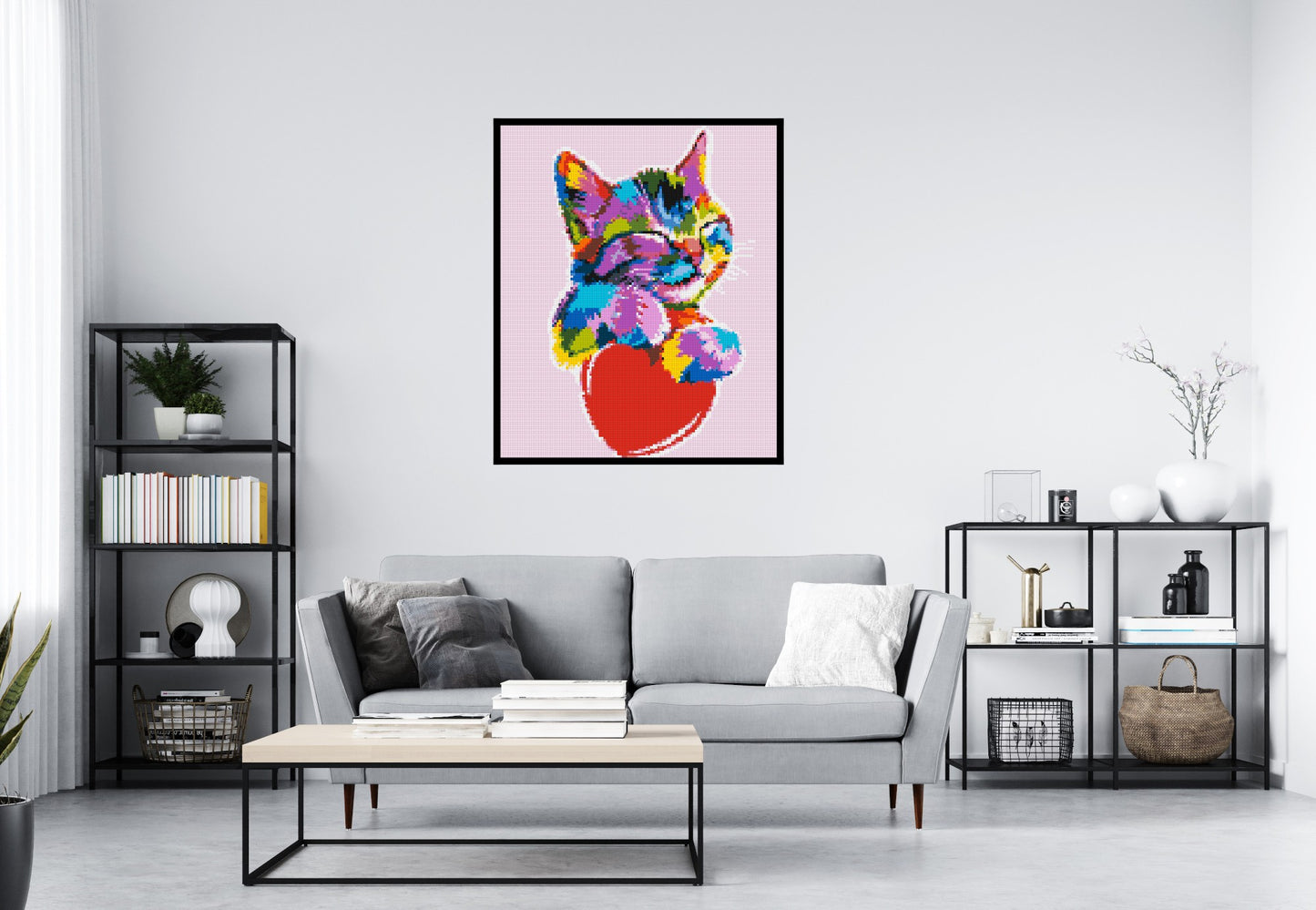 Cat with a Heart Colourful Pop Art - Brick Art Mosaic Kit 5x6 large
