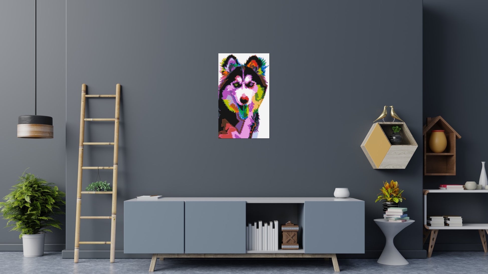 Husky Colourful Pop Art - Brick Art Mosaic Kit 3x5 scene