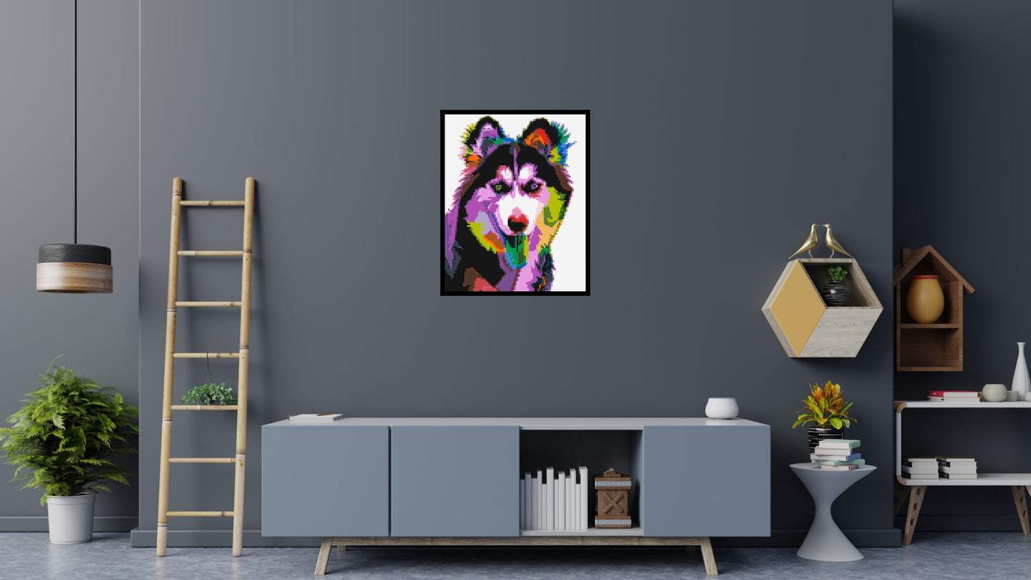 Husky Colourful Pop Art - Brick Art Mosaic Kit 4x5 large