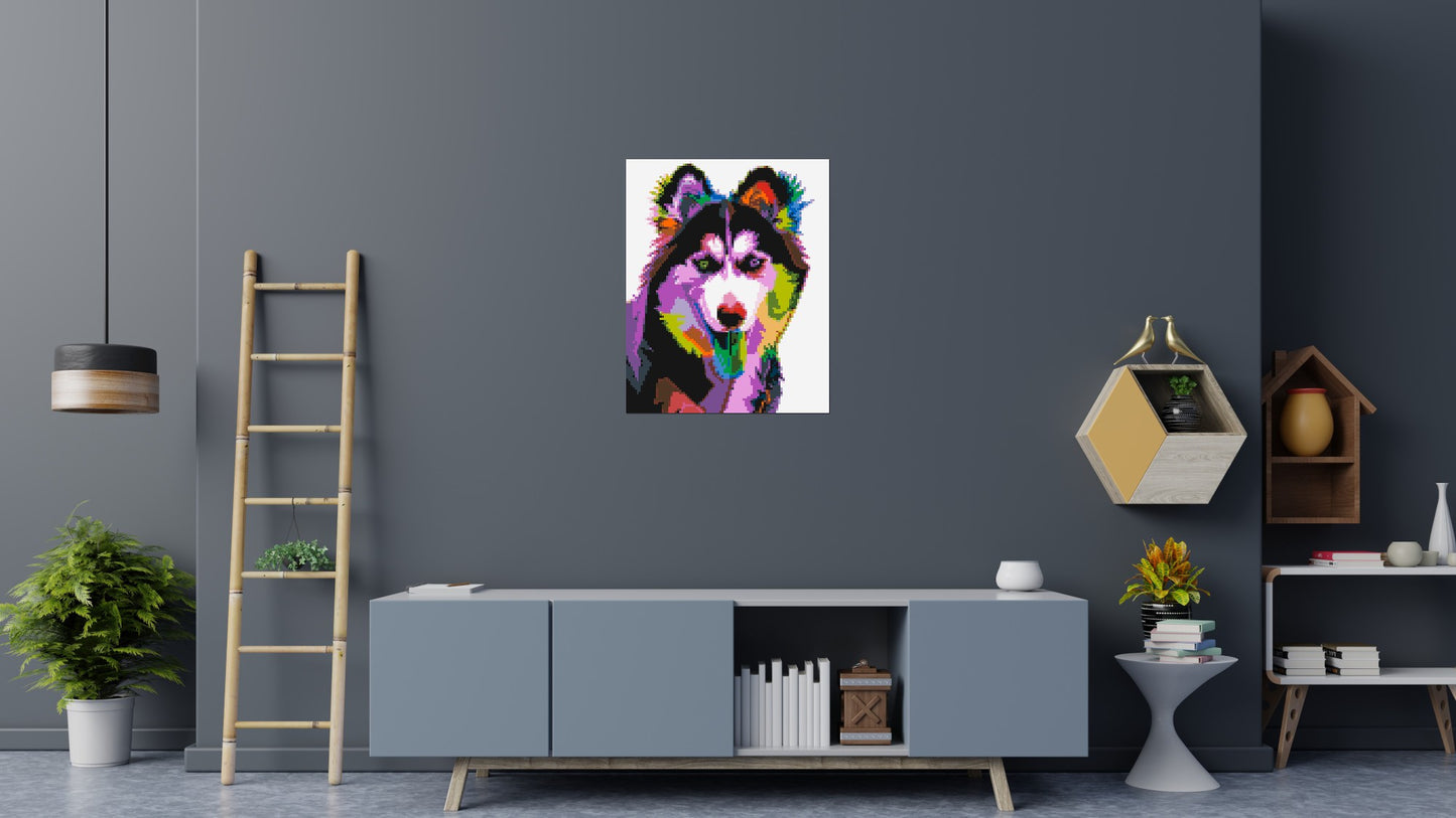 Husky Colourful Pop Art - Brick Art Mosaic Kit 4x5 large