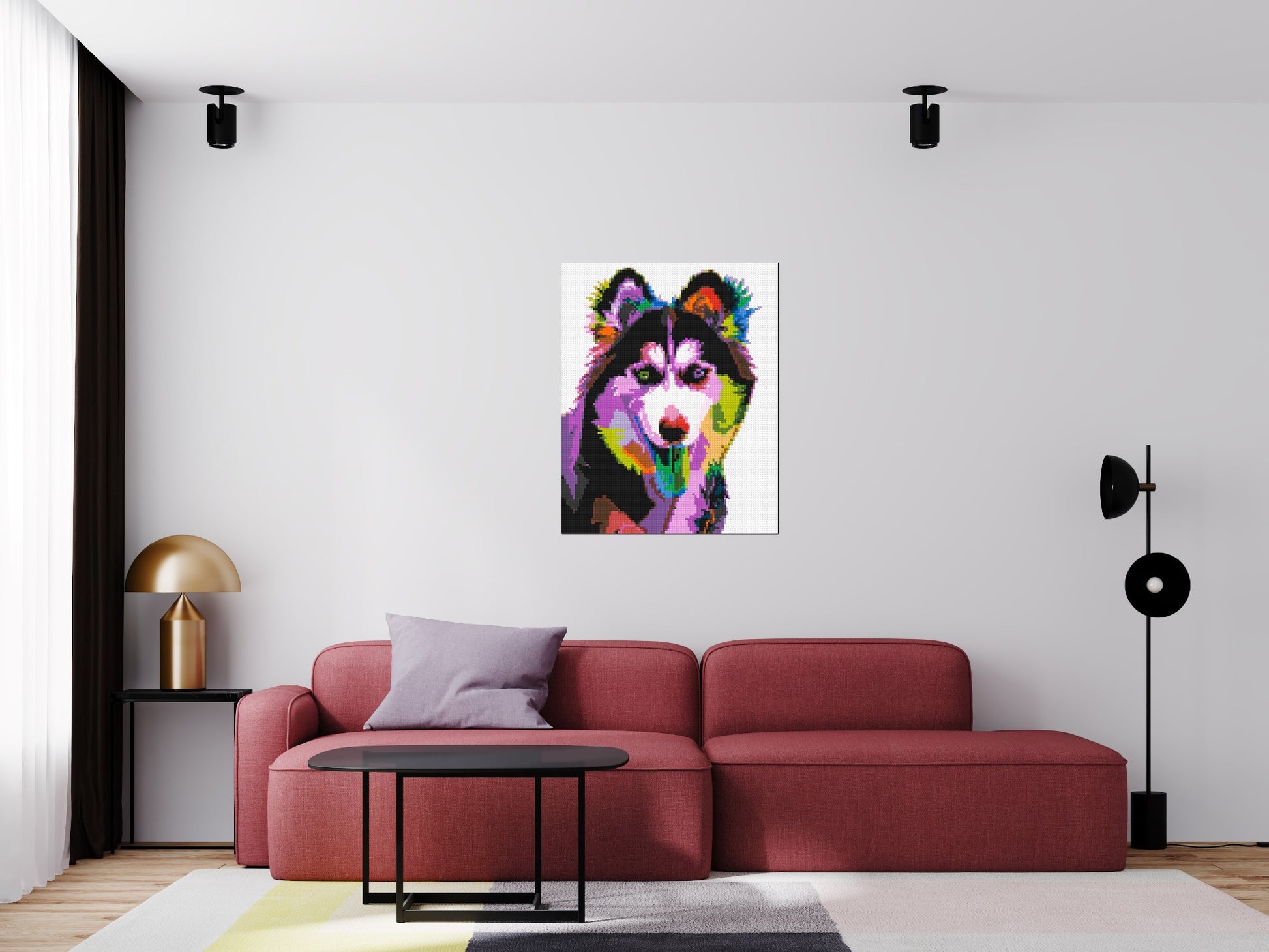 Husky Colourful Pop Art - Brick Art Mosaic Kit 4x5 scene