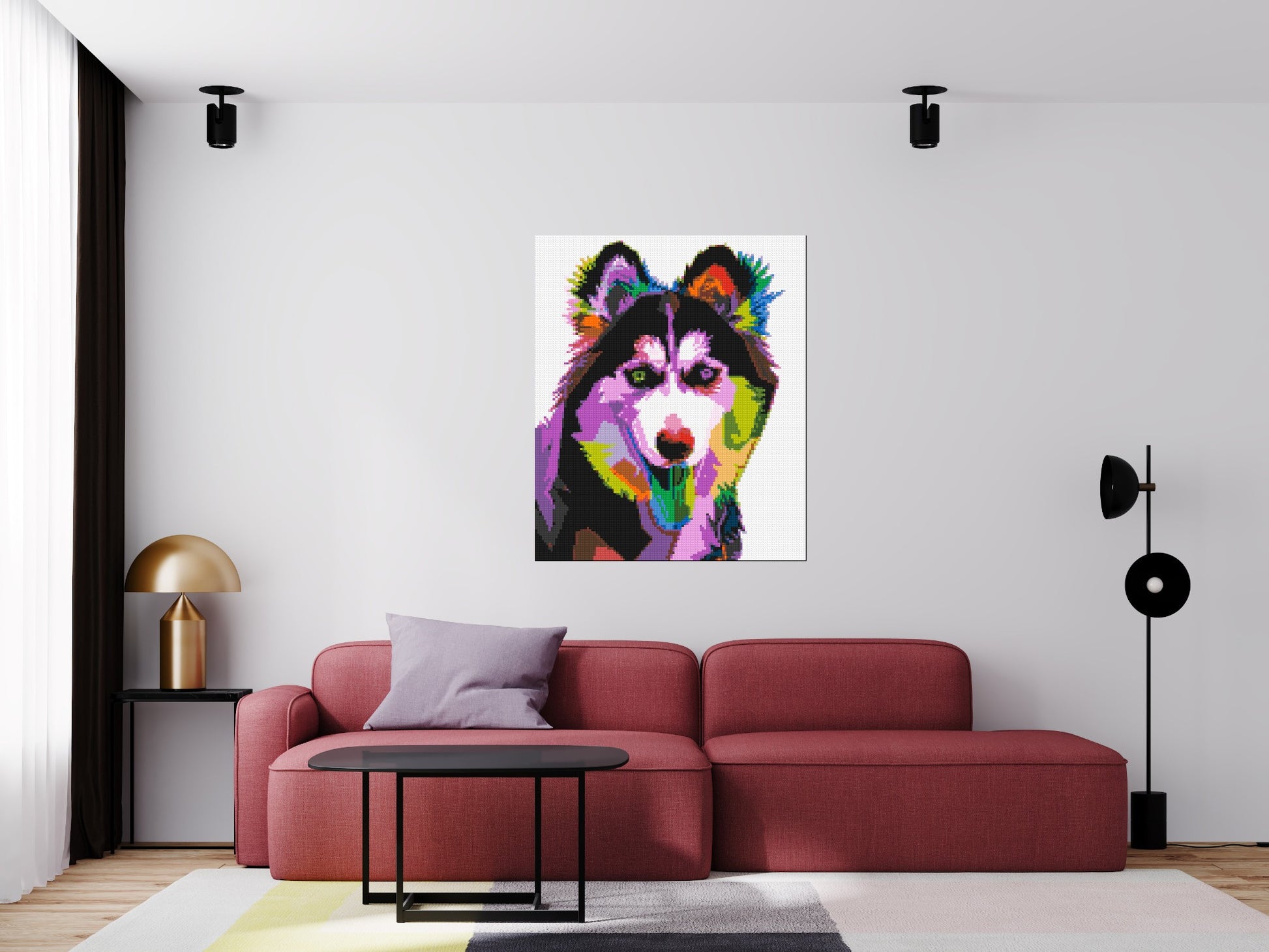 Husky Colourful Pop Art - Brick Art Mosaic Kit 5x6 scene