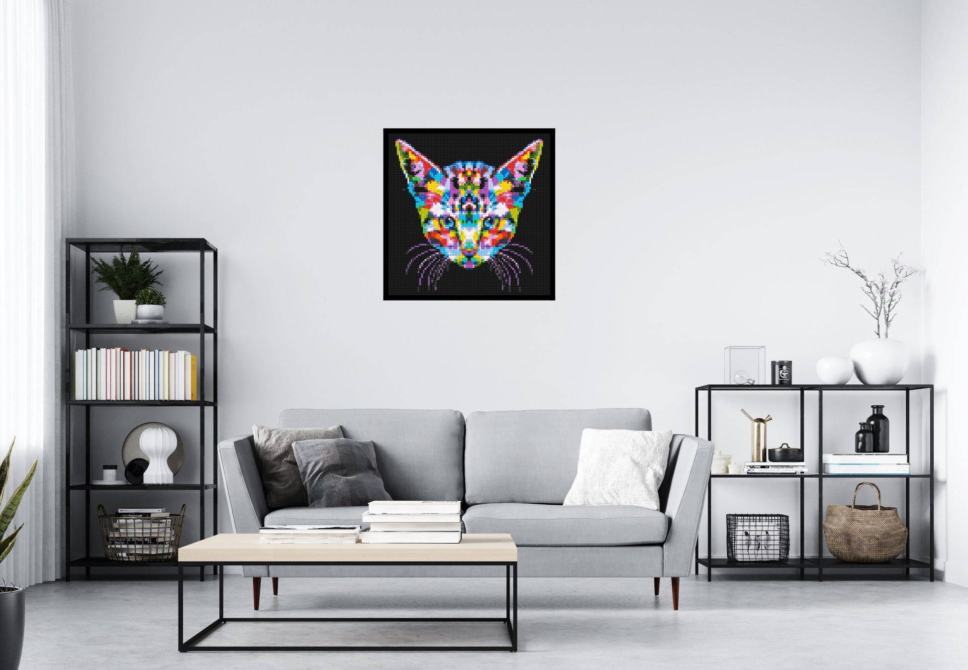 Cat #3 Colourful Pop Art - Brick Art Mosaic Kit 4x4 scene with frame