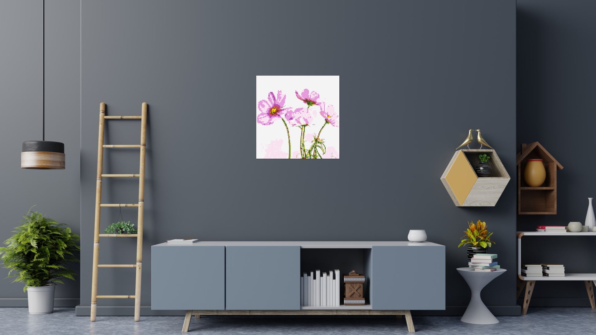 Pink Cosmea - Brick Art Mosaic Kit 4x4 scene