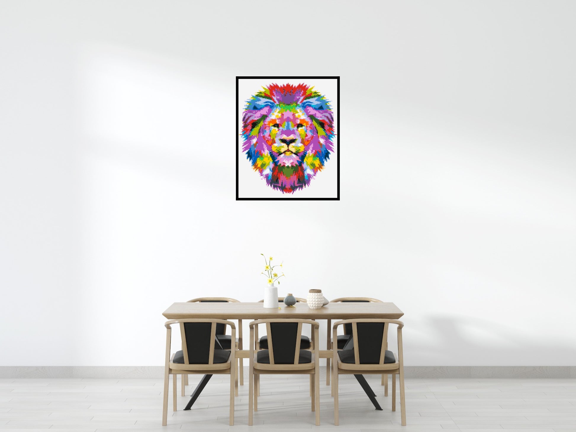 Regal Lion Colourful Pop Art - Brick Art Mosaic Kit 5x6 scene with frame