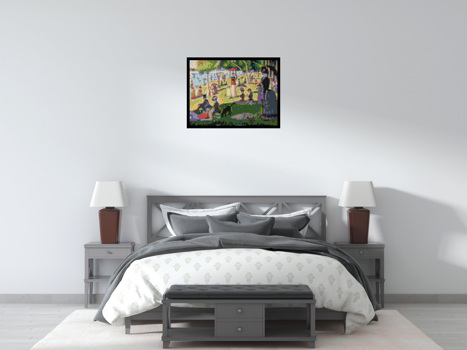 A Sunday Afternoon on the Island of La Grande Jatte By Georges Seurat - Brick Art Mosaic Kit 4x3 scene with frame