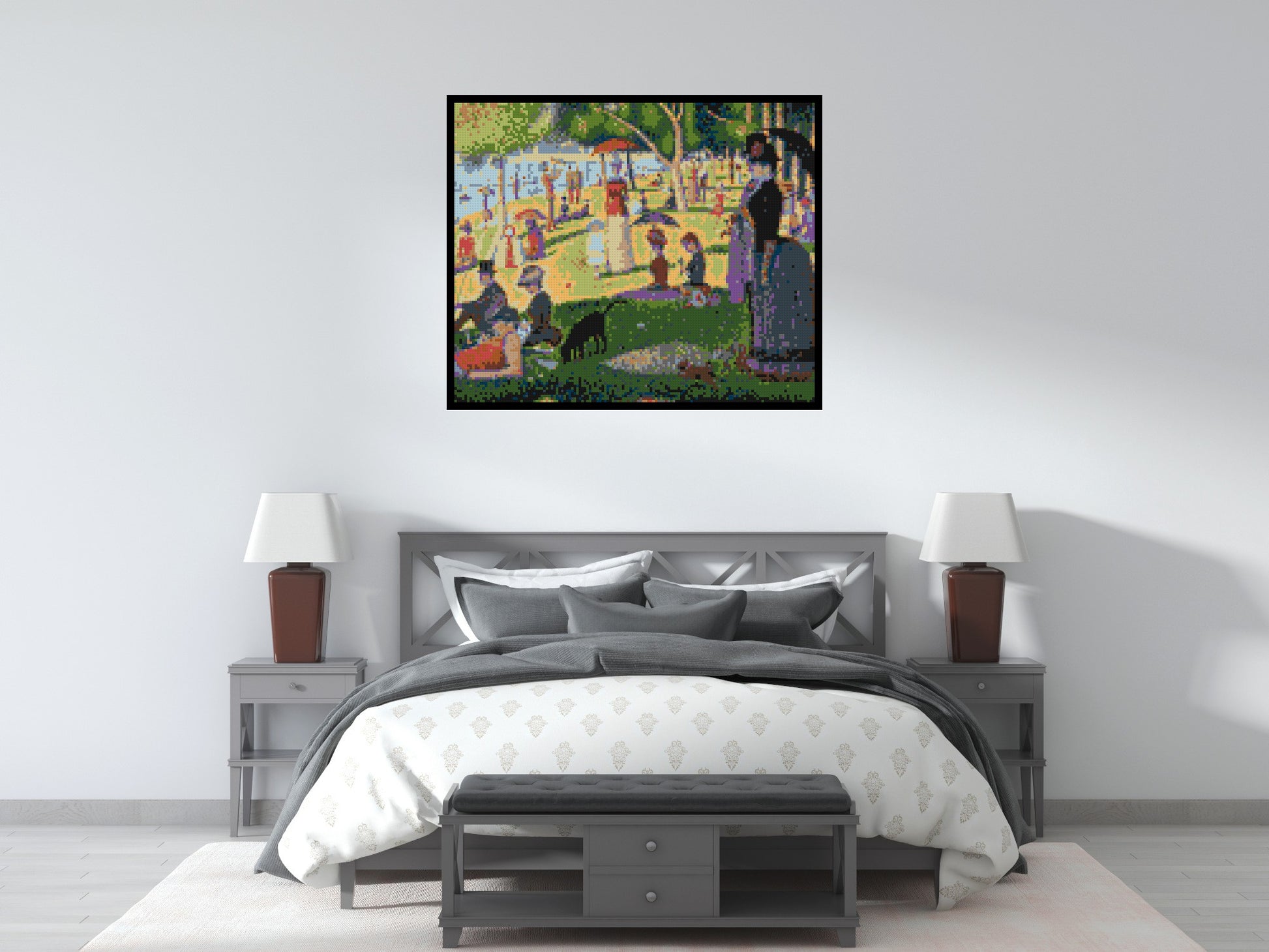 A Sunday Afternoon on the Island of La Grande Jatte By Georges Seurat - Brick Art Mosaic Kit 6x5 scene with frame