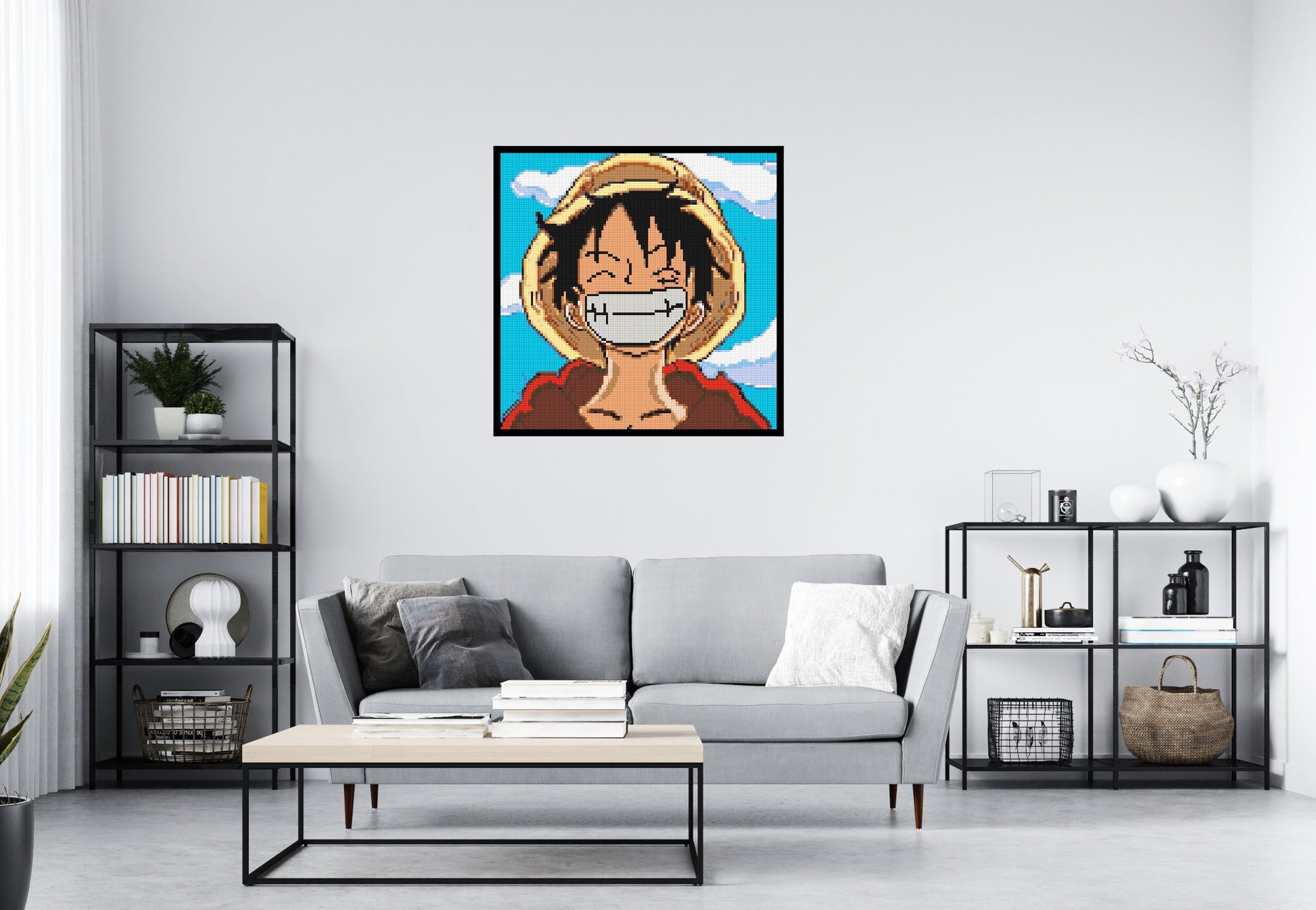 Monkey D. Luffy Pixel Art - Brick Art Mosaic Kit 5x5 scene with frame