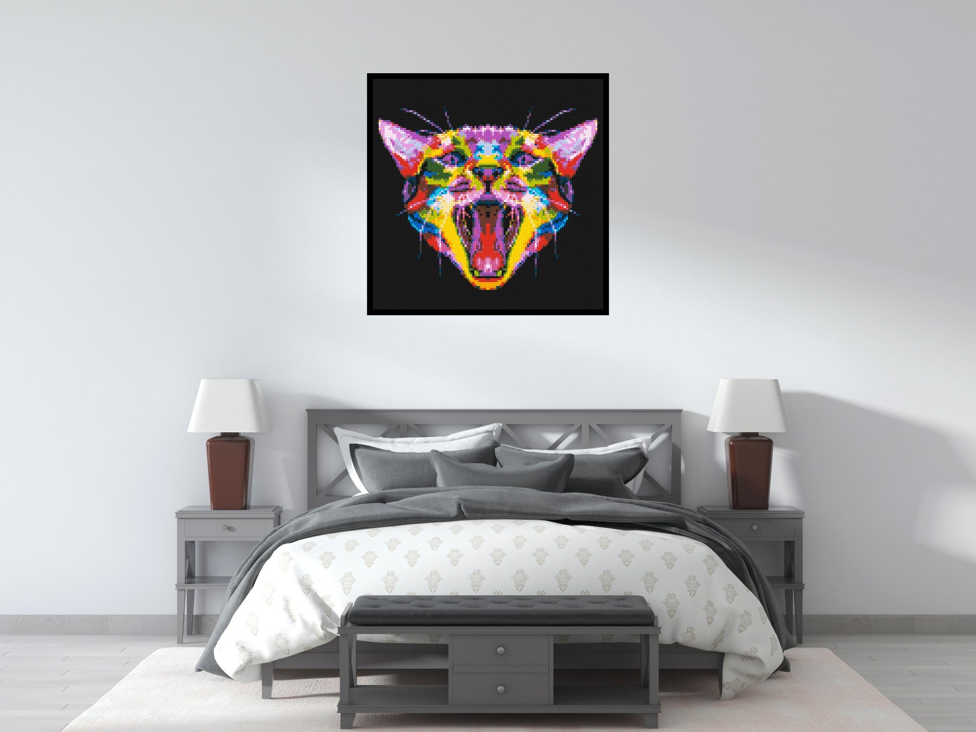 Meowing Cat Colourful Pop Art - Brick Art Mosaic Kit 5x5 scene with frame