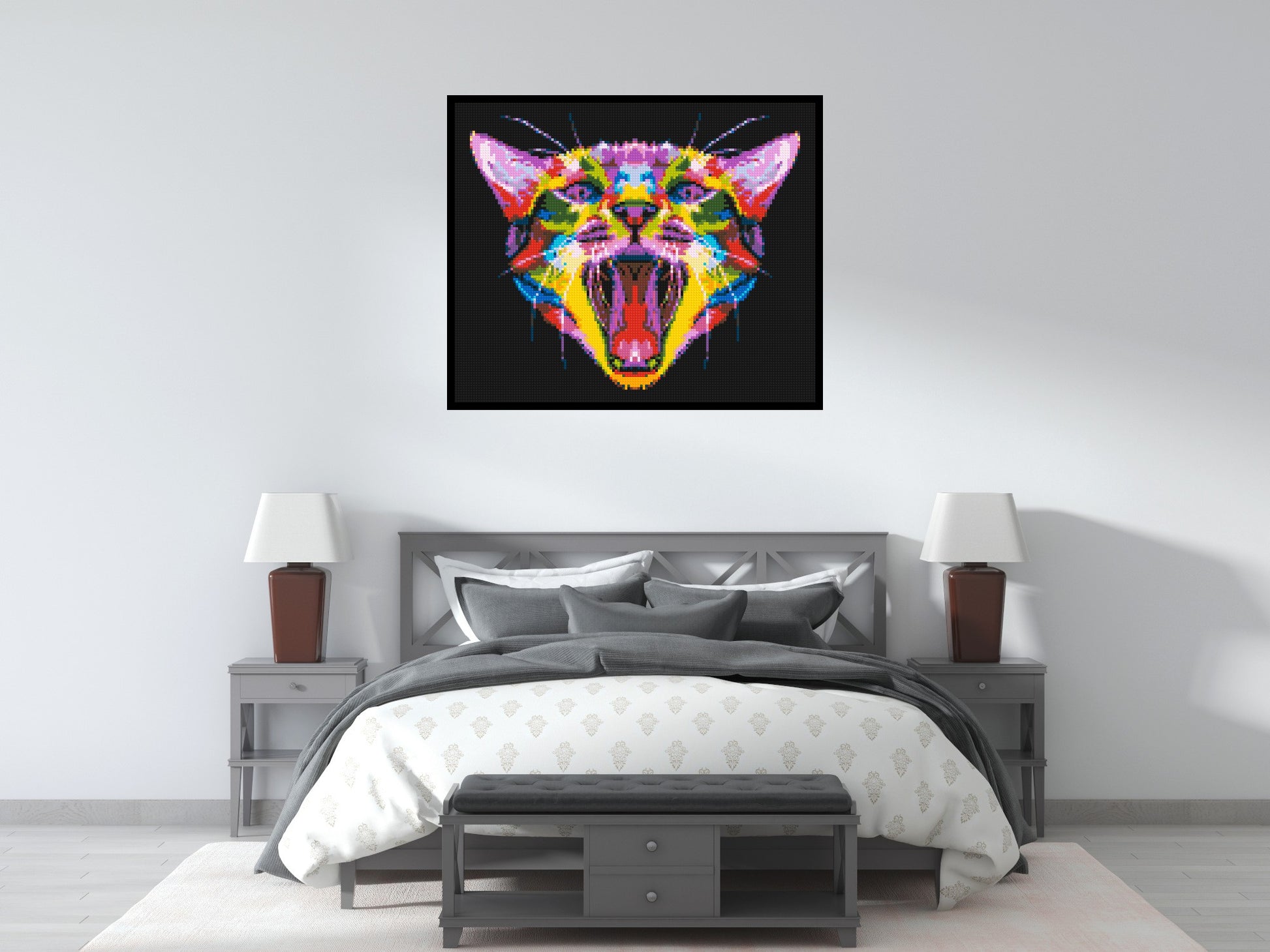 Meowing Cat Colourful Pop Art - Brick Art Mosaic Kit 6x5 scene with frame