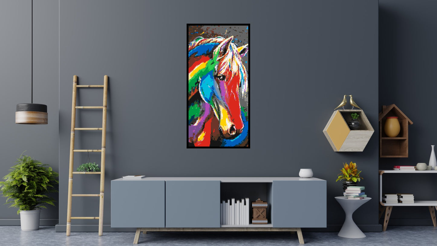 Rainbow Horse Colourful Pop Art - Brick Art Mosaic Kit 4x8 large