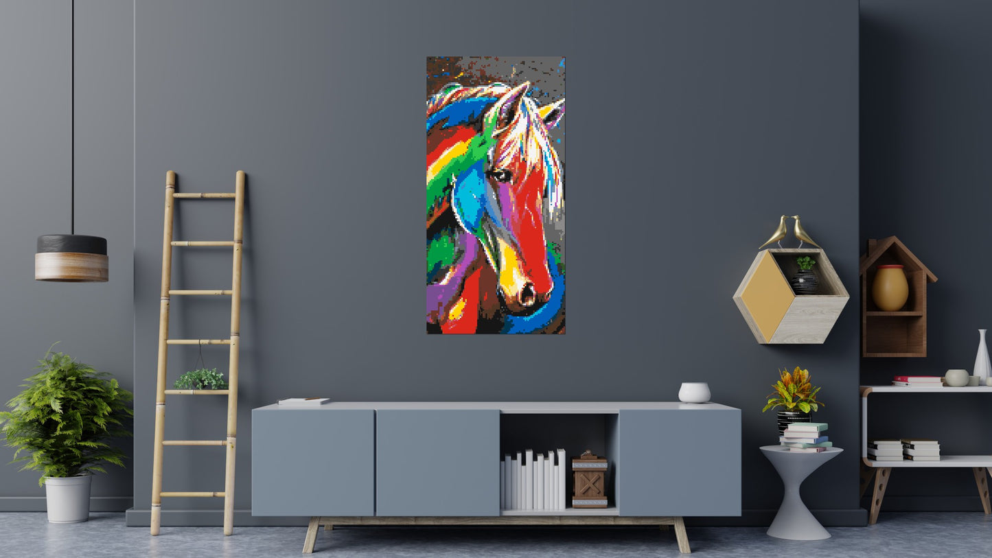Rainbow Horse Colourful Pop Art - Brick Art Mosaic Kit 4x8 large