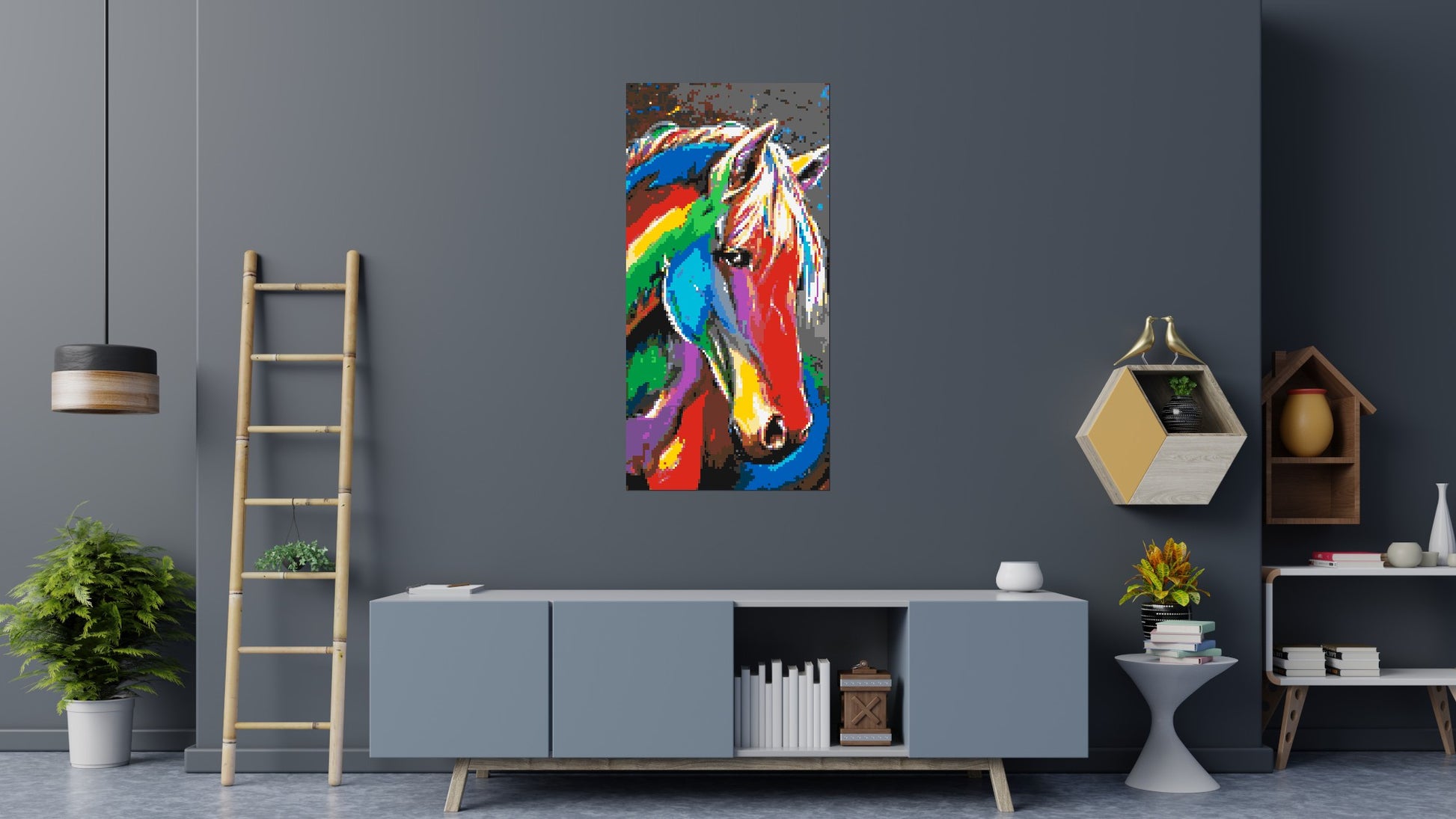 Rainbow Horse Colourful Pop Art - Brick Art Mosaic Kit 4x8 scene