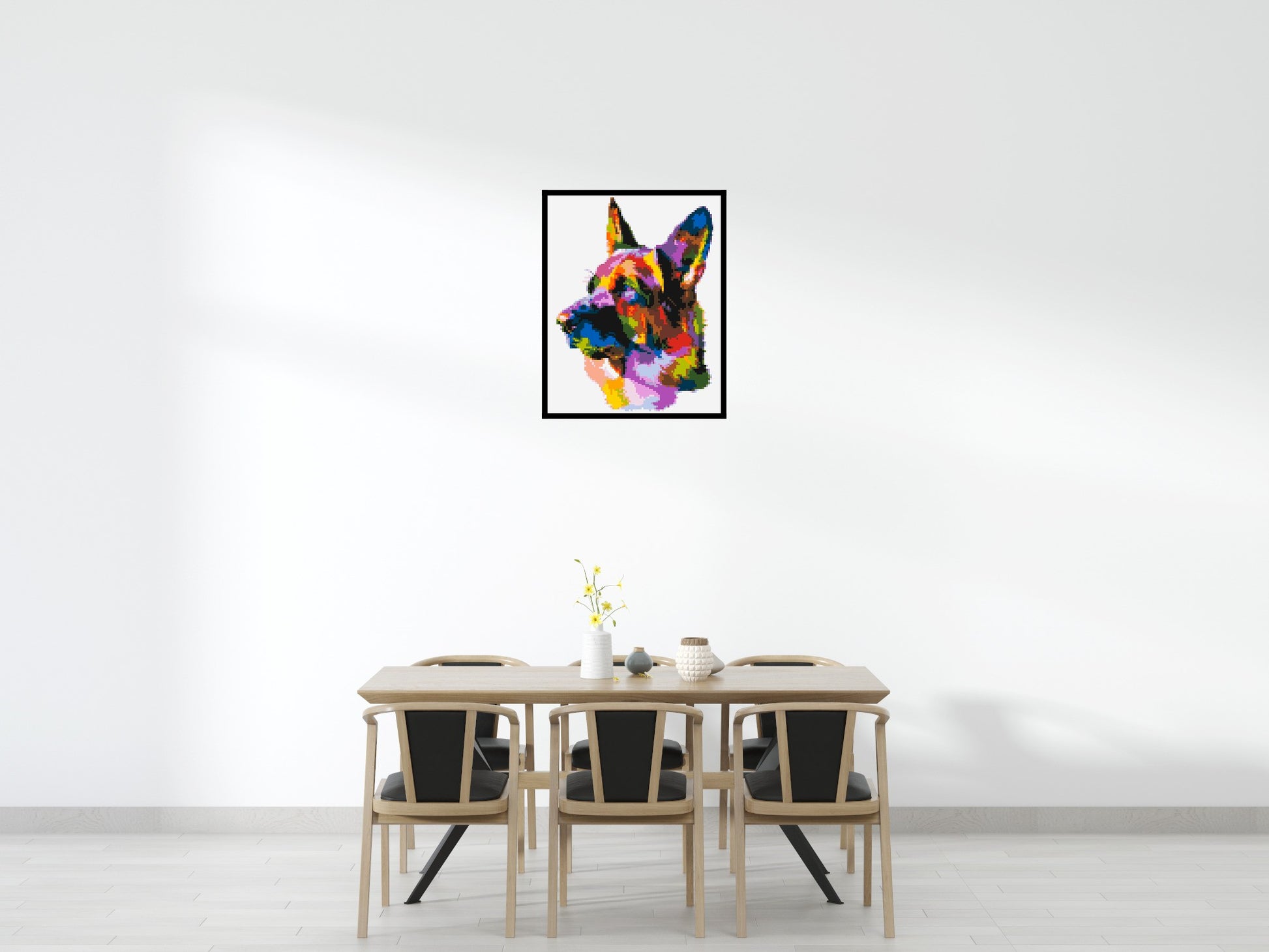 German Shepherd Colourful Pop Art - Brick Art Mosaic Kit 4x5 scene with frame