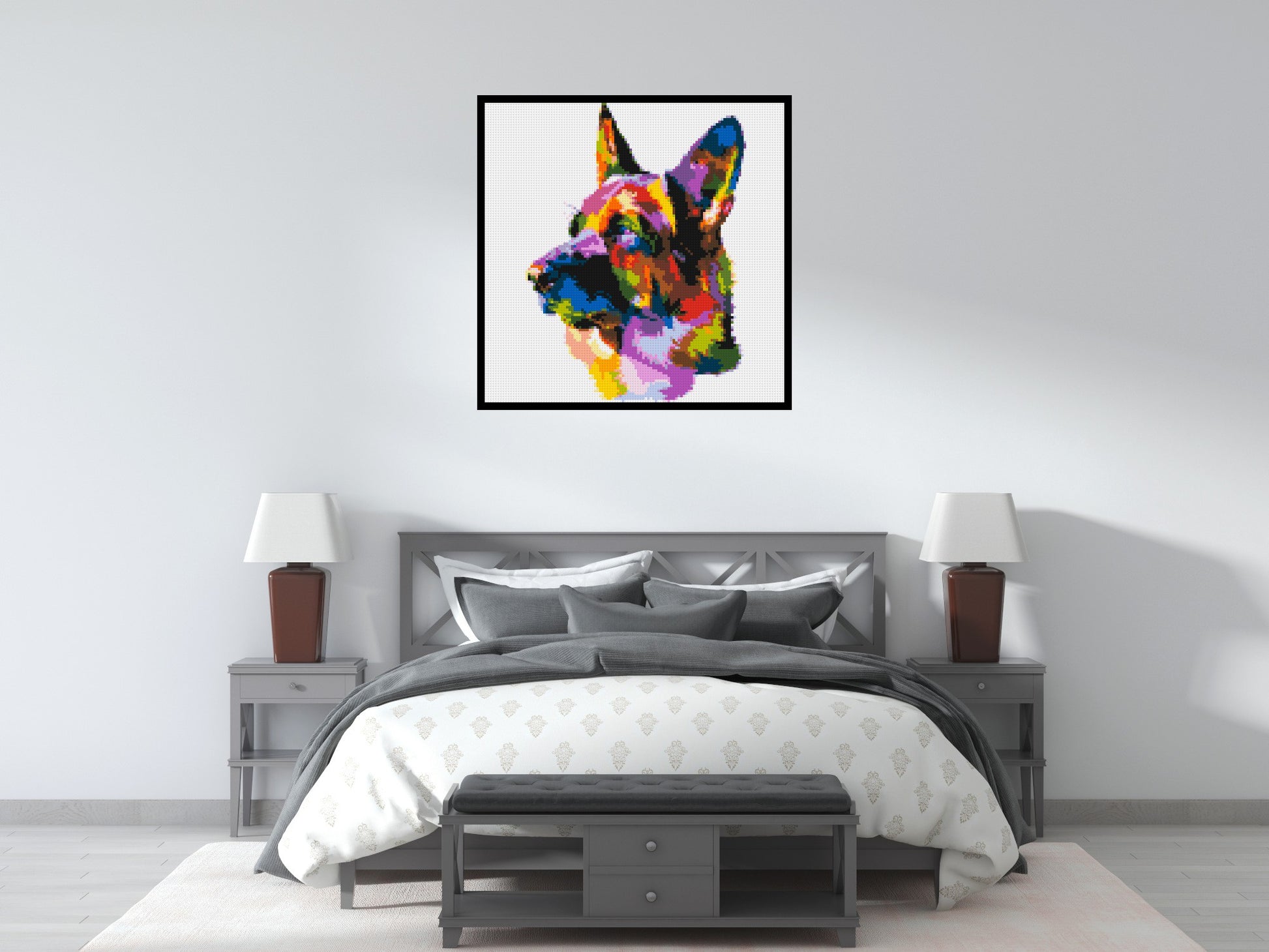 German Shepherd Colourful Pop Art - Brick Art Mosaic Kit 5x5 scene with frame