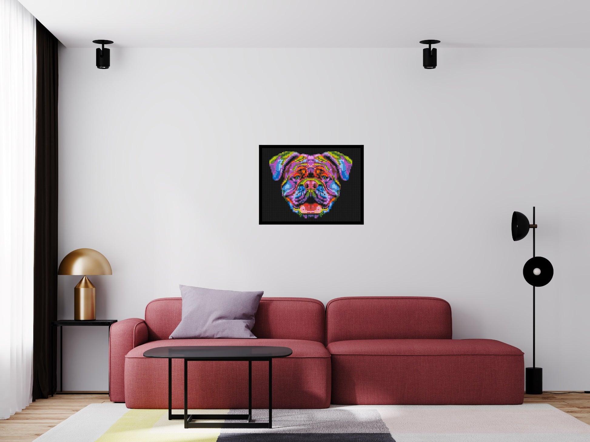 British Bulldog Colourful Pop Art - Brick Art Mosaic Kit 4x3 scene with frame