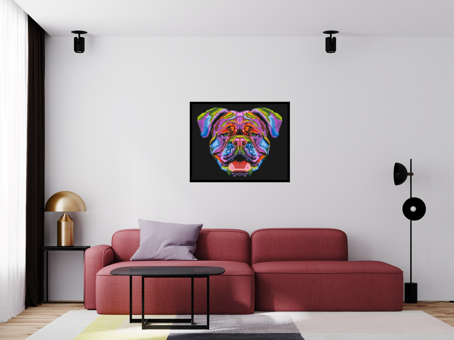 British Bulldog Colourful Pop Art - Brick Art Mosaic Kit 5x4 large