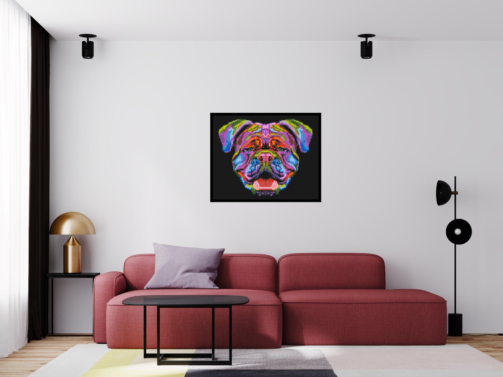 British Bulldog Colourful Pop Art - Brick Art Mosaic Kit 5x4 scene with frame