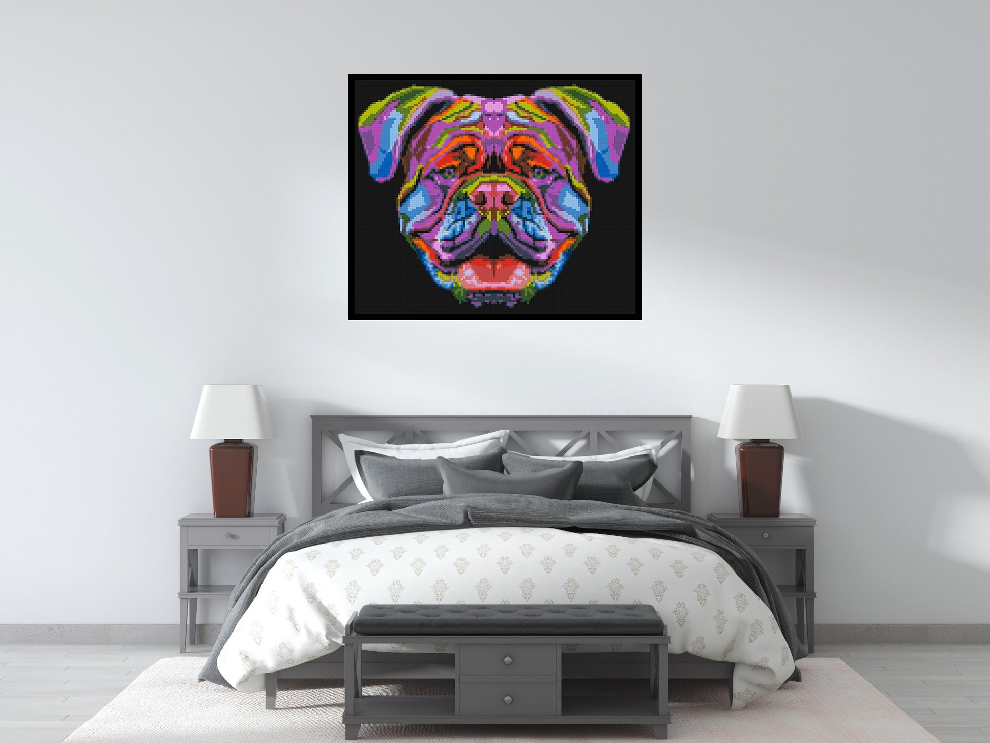 British Bulldog Colourful Pop Art - Brick Art Mosaic Kit 6x5 scene with frame