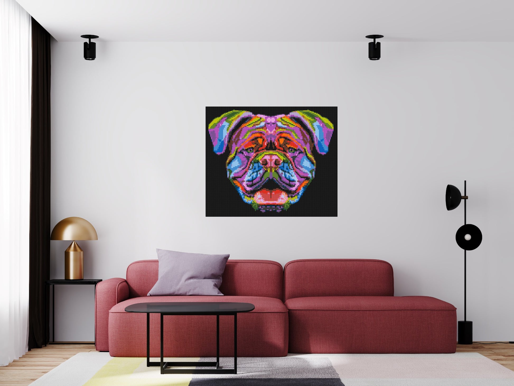 British Bulldog Colourful Pop Art - Brick Art Mosaic Kit 6x5 scene