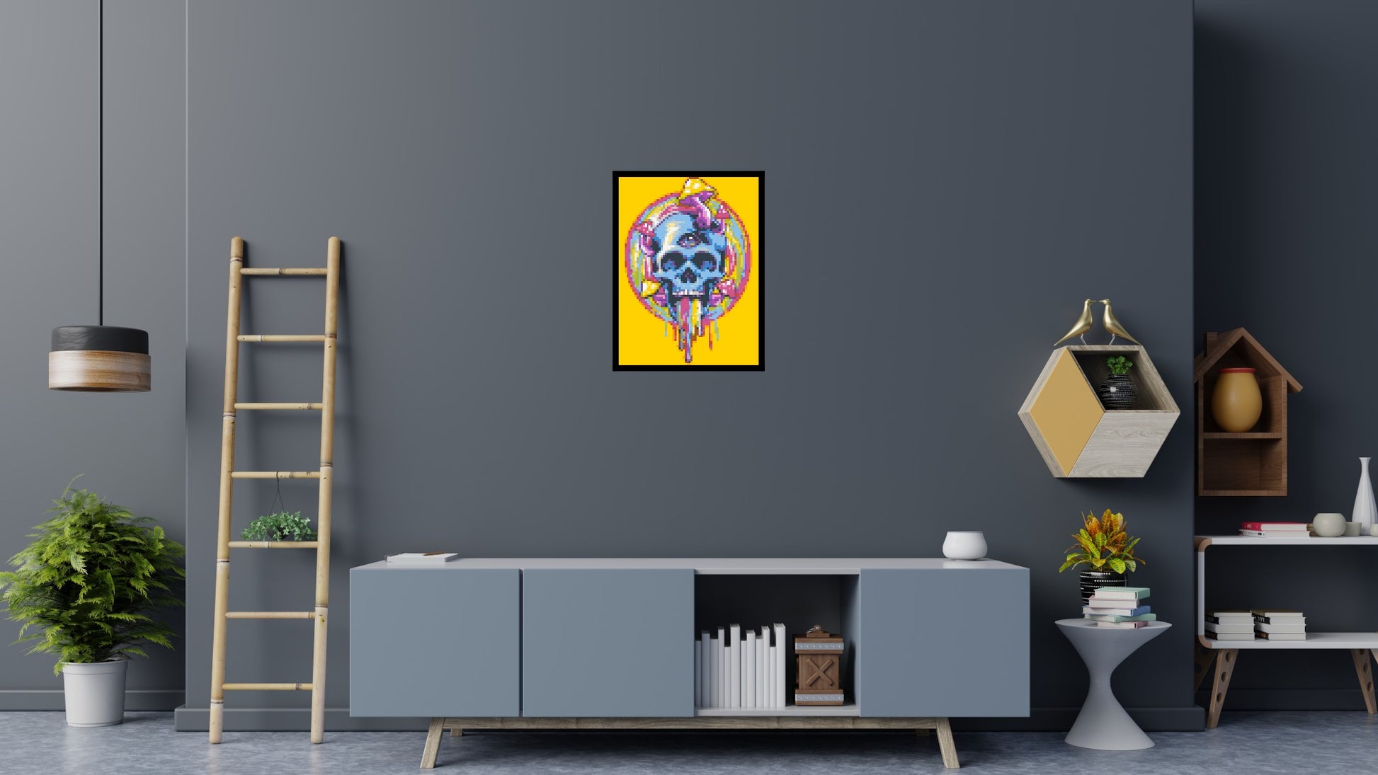 Colourful Magic Skull - Brick Art Mosaic Kit 3x4 scene with frame