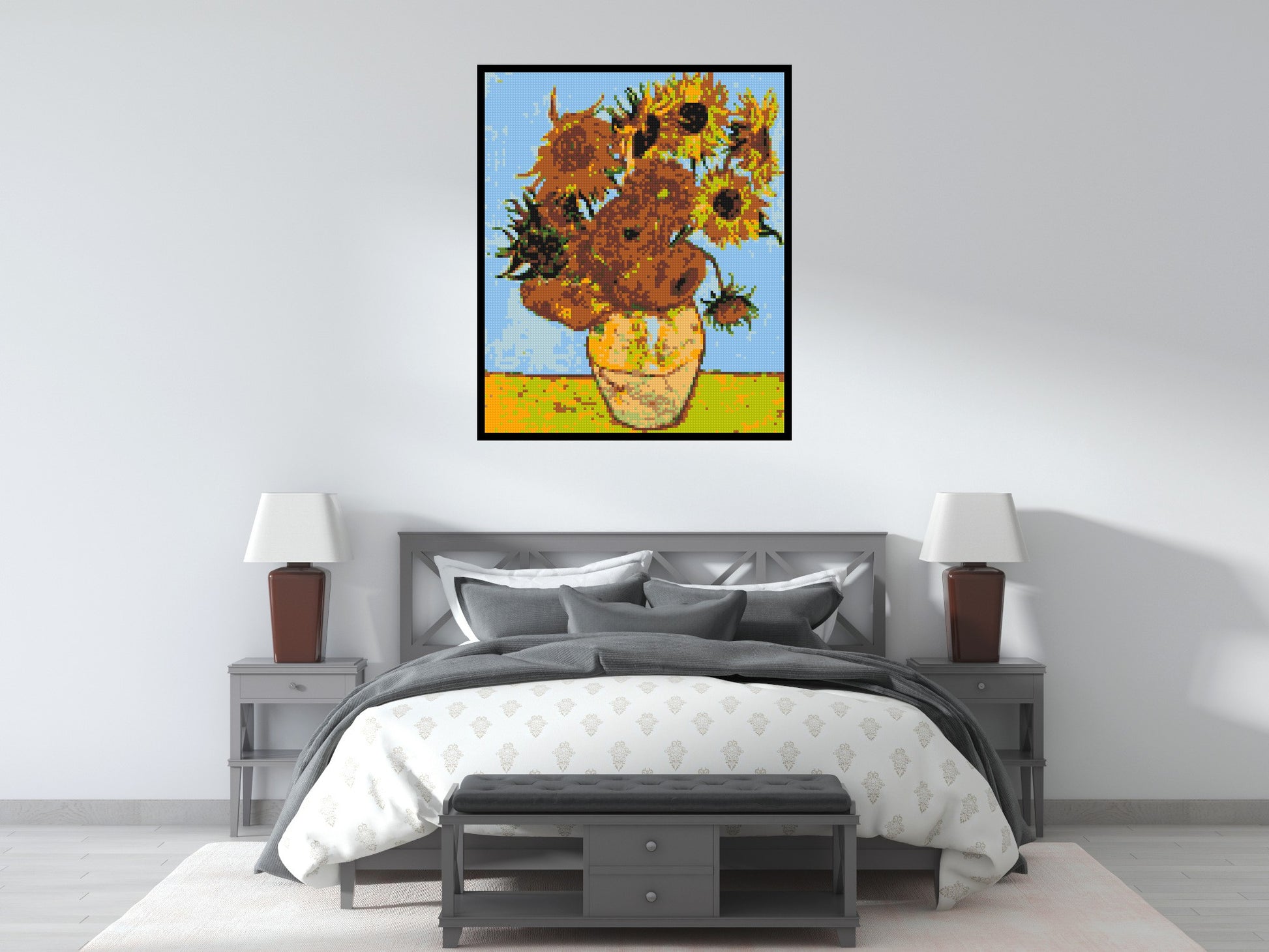Sunflowers by Vincent Van Gogh - Brick Art Mosaic Kit 5x6 scene with frame