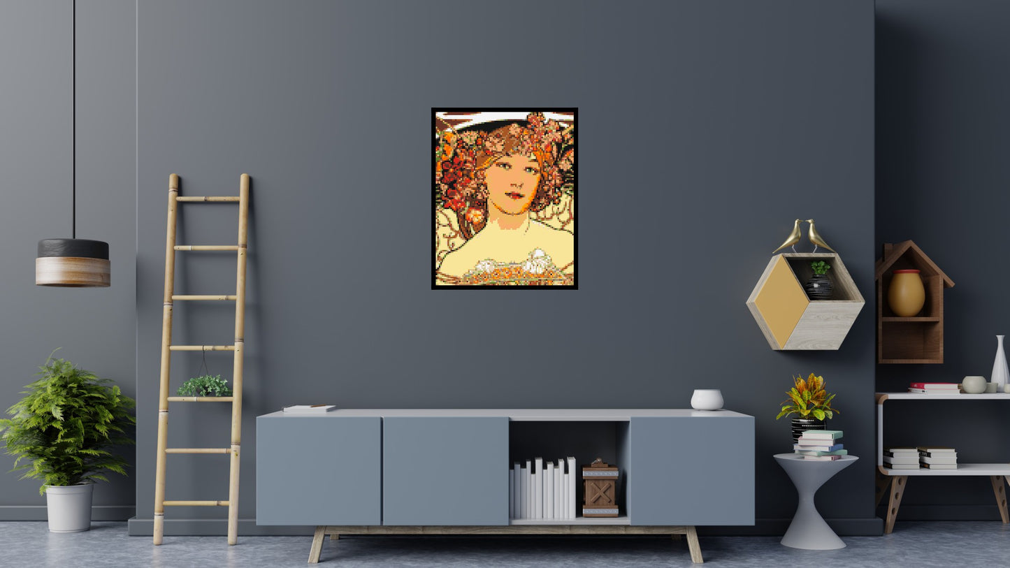 Detail of Reverie by Alphonse Mucha - Brick Art Mosaic Kit 4x5 large