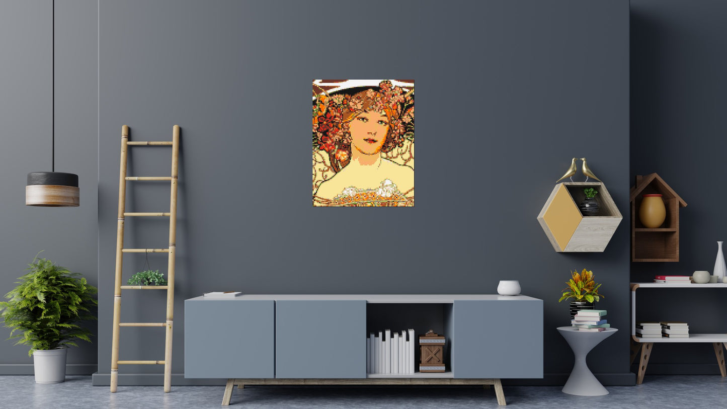 Detail of Reverie by Alphonse Mucha - Brick Art Mosaic Kit 4x5 large