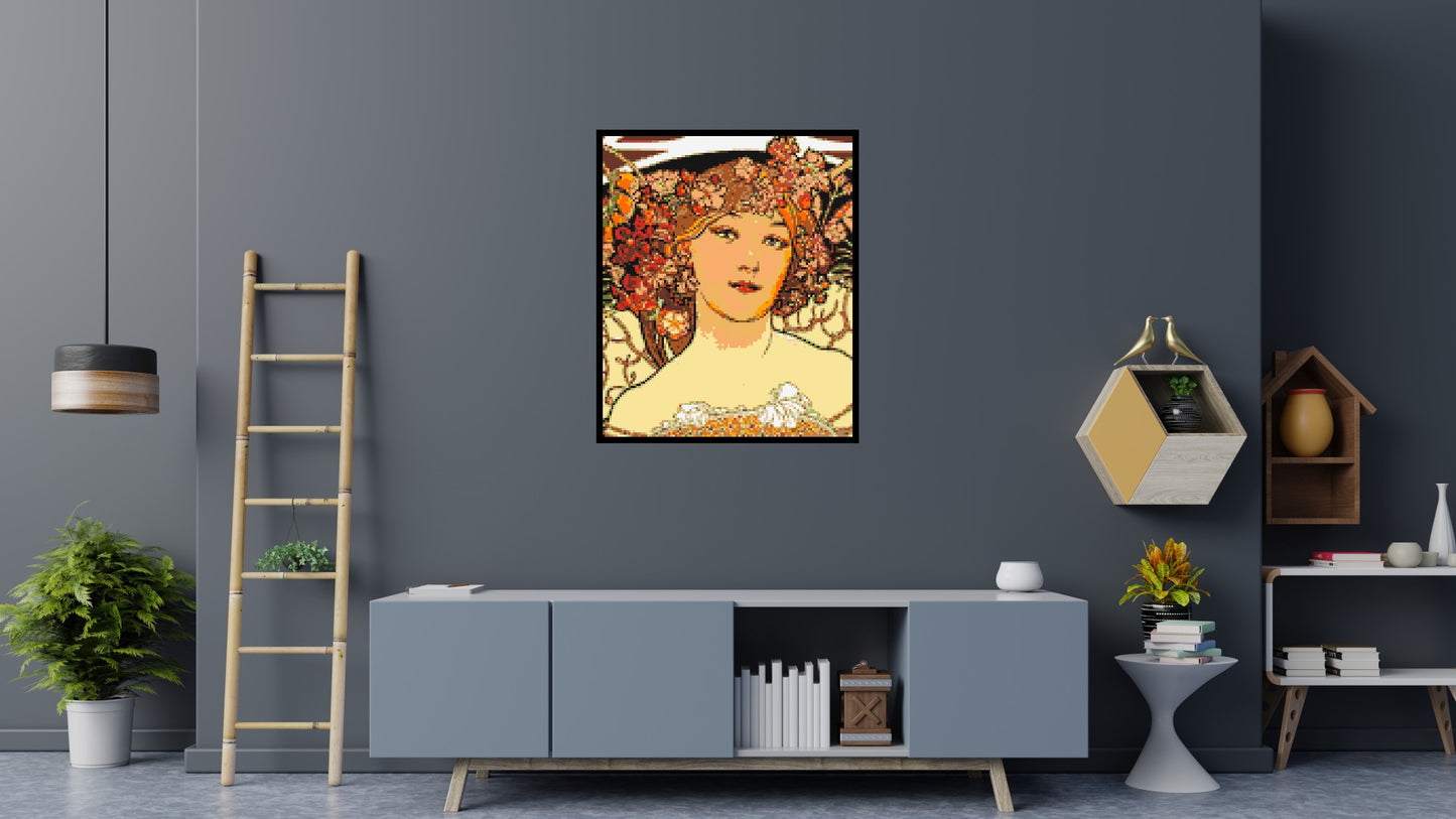 Detail of Reverie by Alphonse Mucha - Brick Art Mosaic Kit 5x6 large