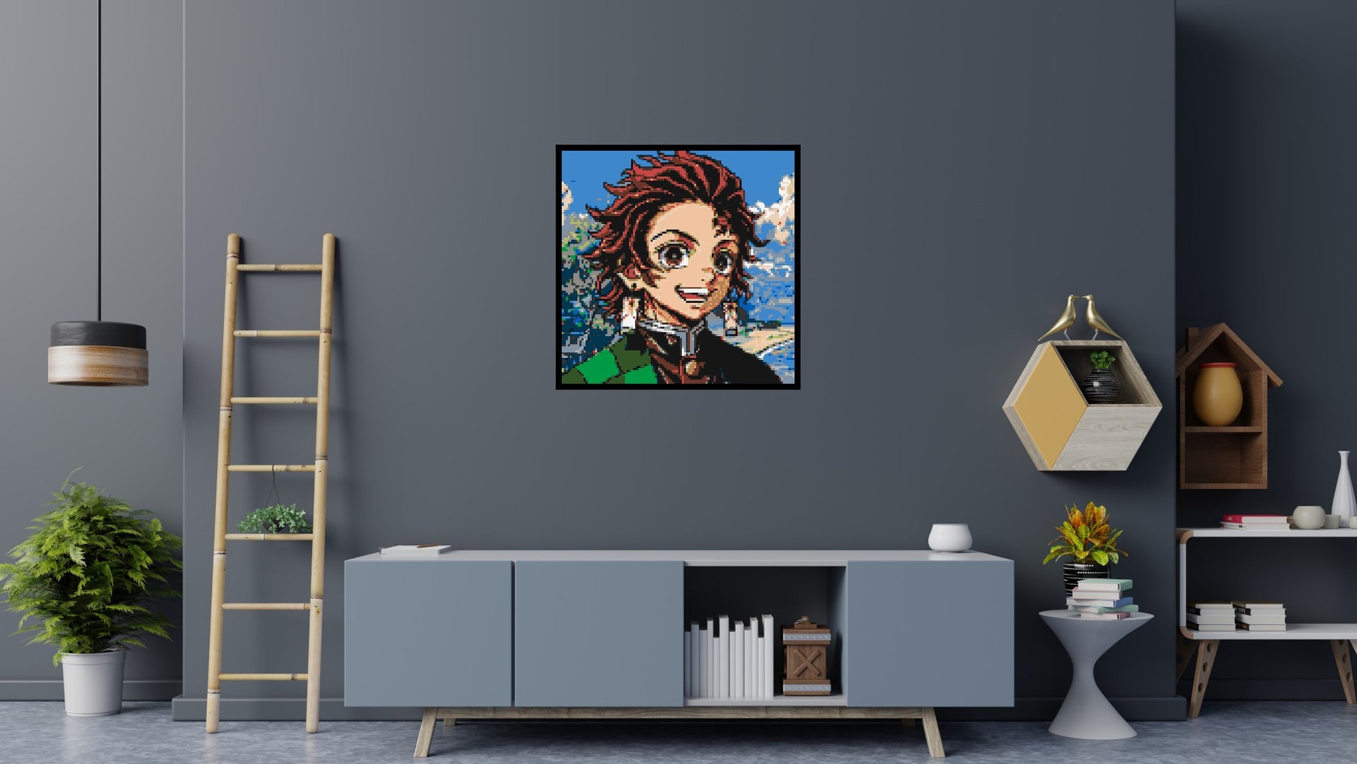 Tanjiro Pixel Art - Brick Art Mosaic Kit 5x5 scene with frame