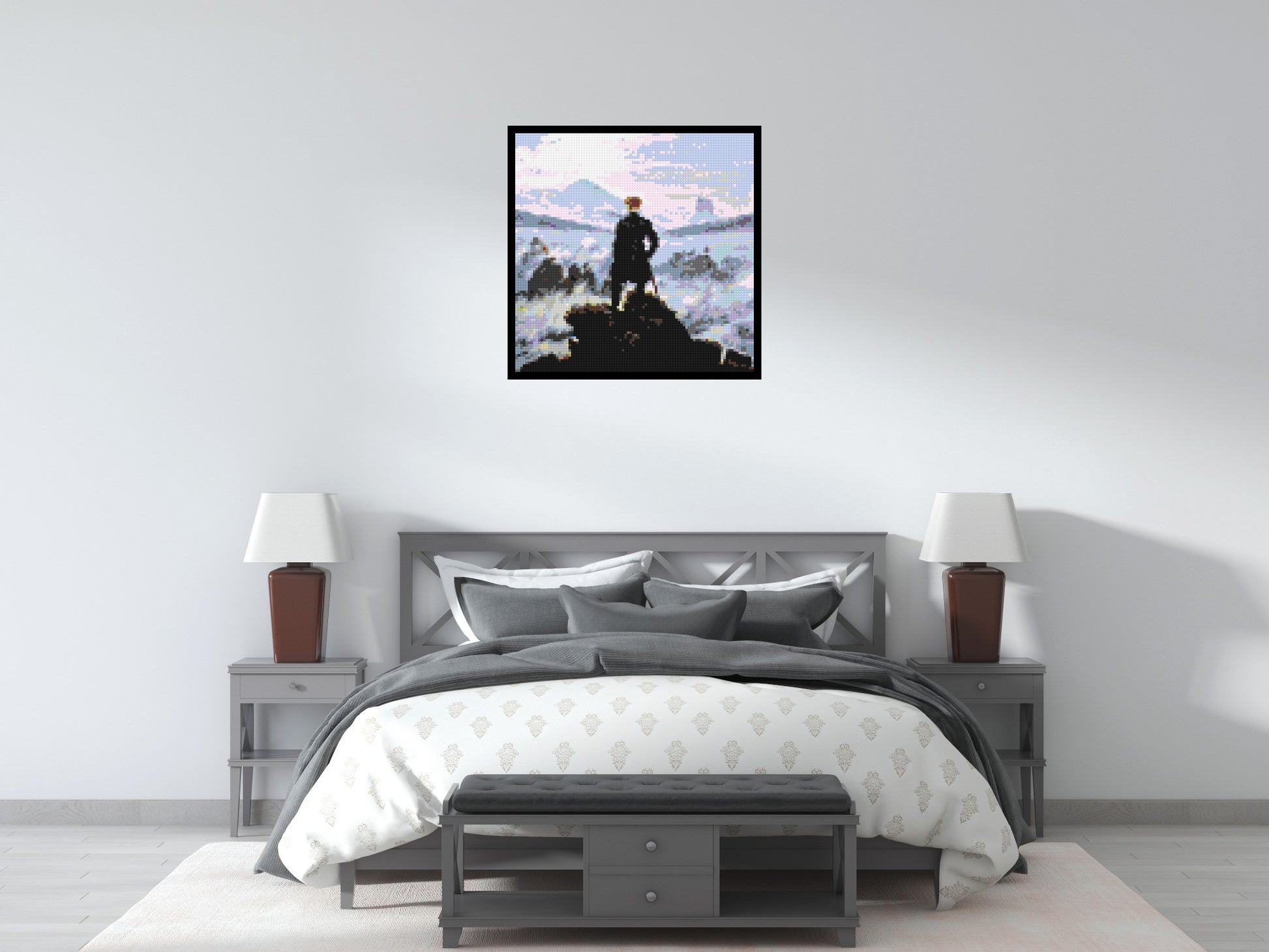 Wanderer Above the Sea of Fog by Caspar D. Friedrich  - Brick Art Mosaic Kit 4x4 scene with frame