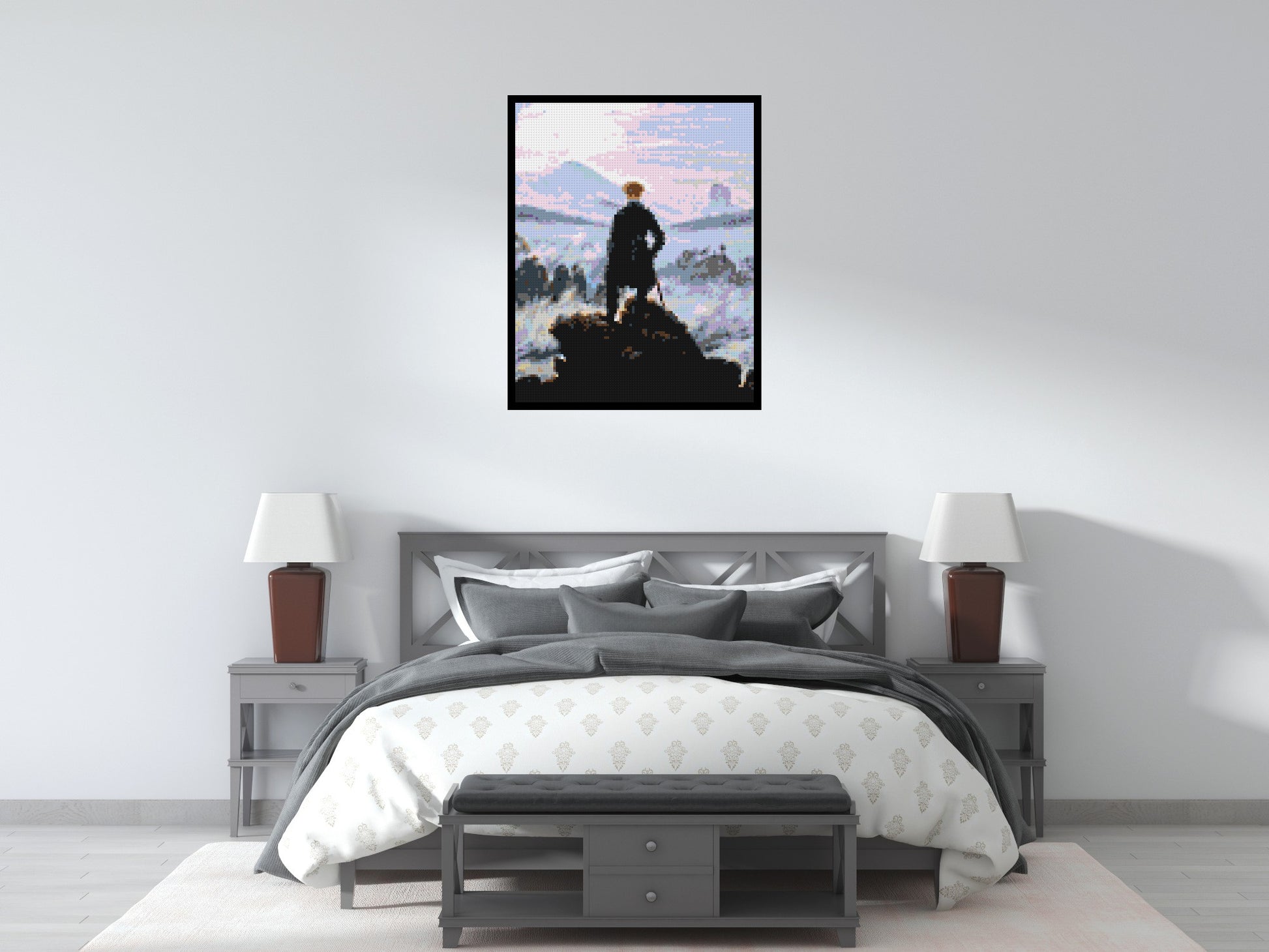 Wanderer Above the Sea of Fog by Caspar D. Friedrich  - Brick Art Mosaic Kit 4x5 scene with frame