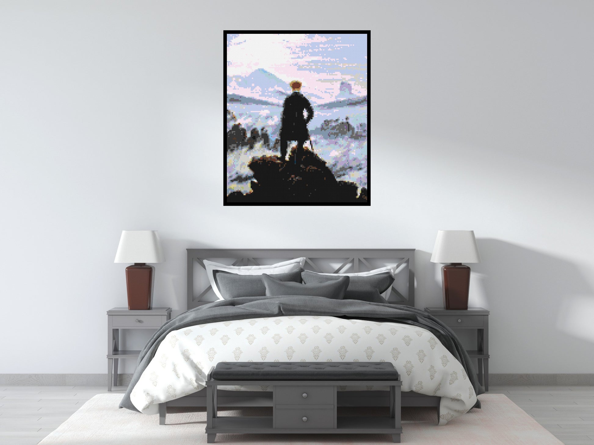 Wanderer Above the Sea of Fog by Caspar D. Friedrich  - Brick Art Mosaic Kit 5x6 scene with frame