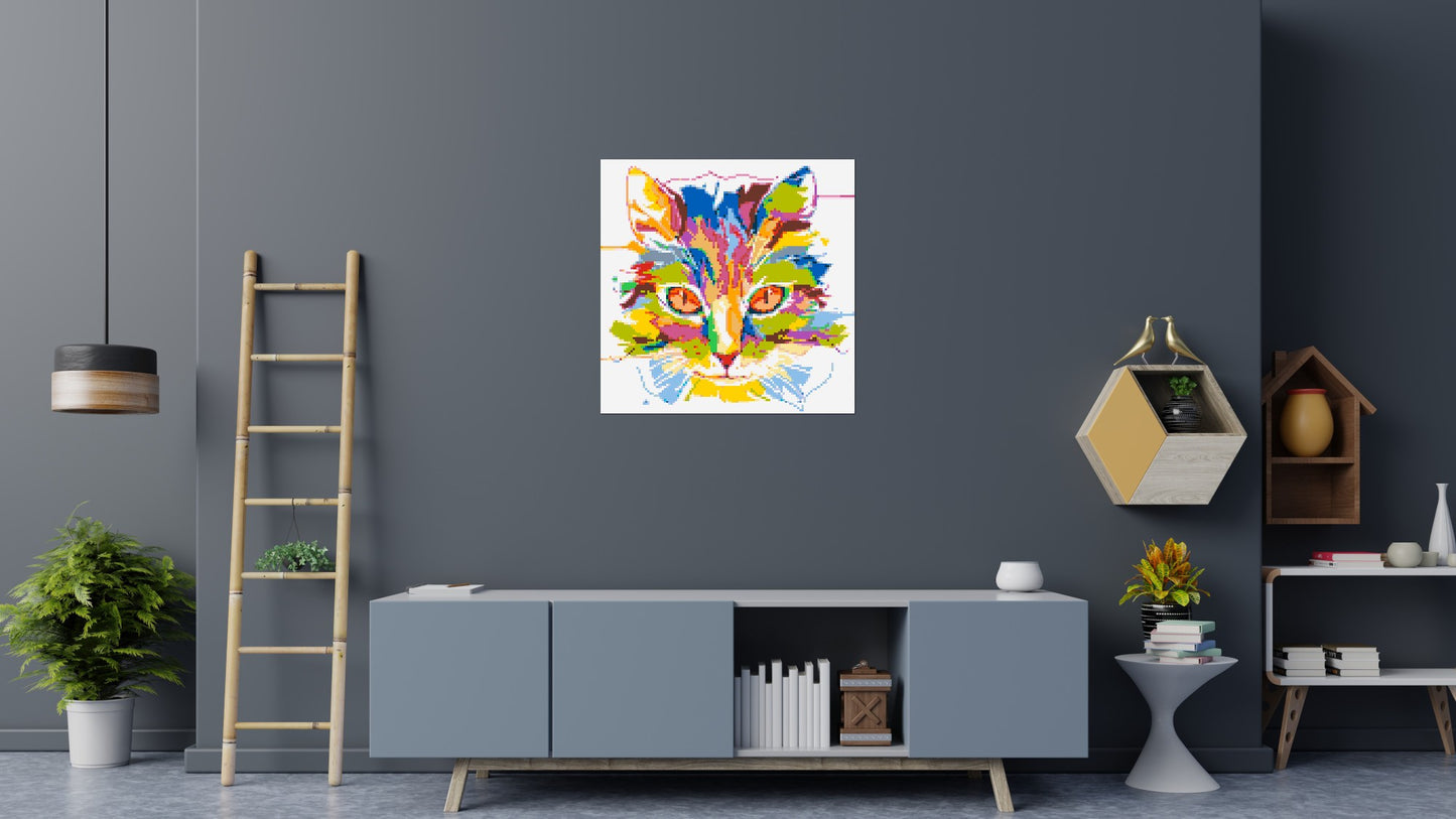 Abstract Cat Colourful Pop Art - Brick Art Mosaic Kit 5x5 large