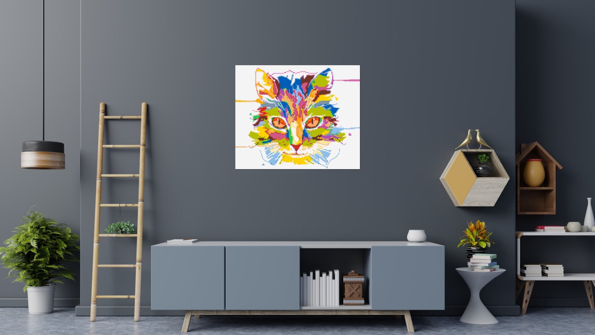 Abstract Cat Colourful Pop Art - Brick Art Mosaic Kit 6x5 scene
