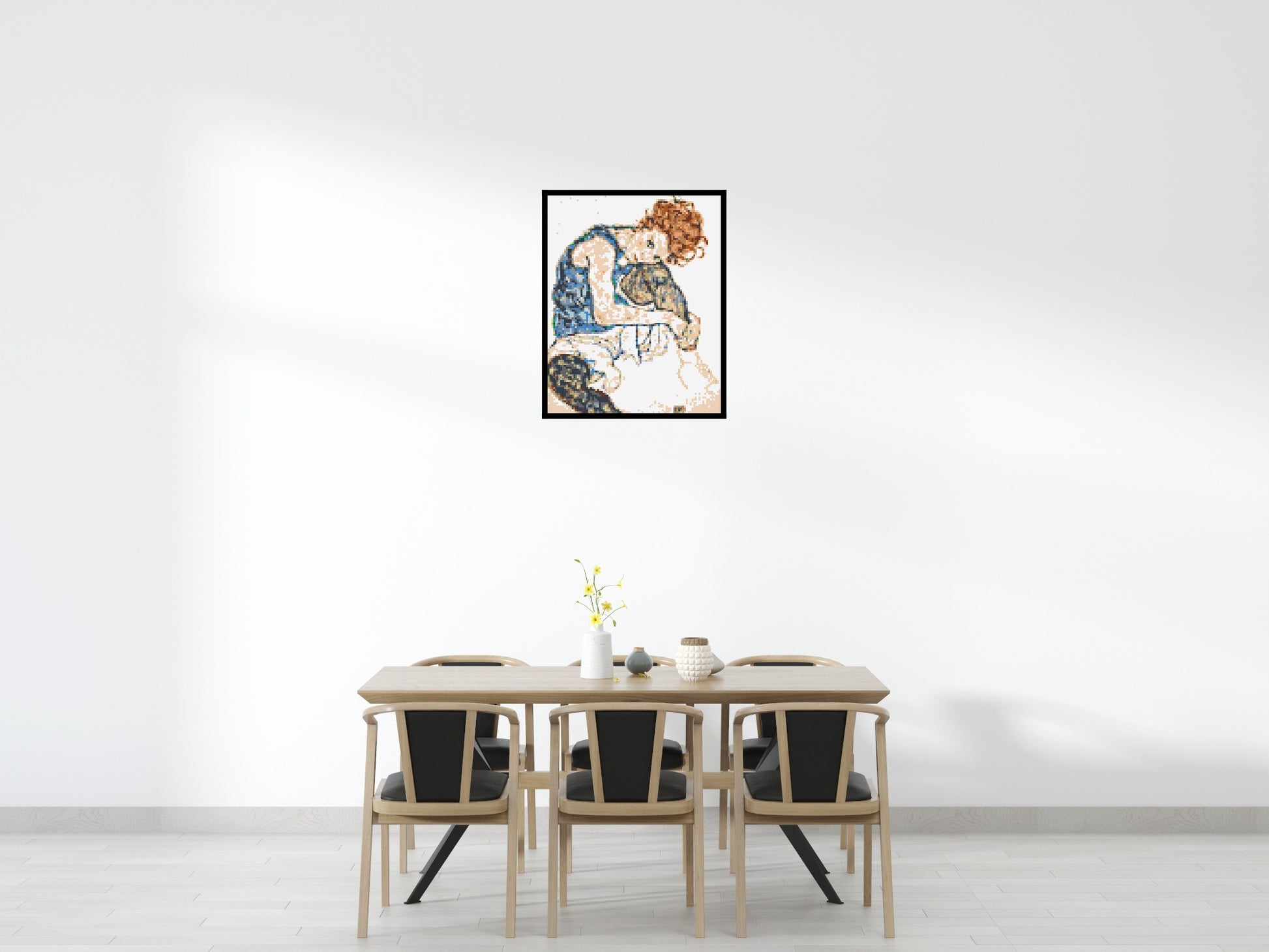 Woman Sitting with Bent Knee by Egon Schiele  - Brick Art Mosaic Kit 4x5 scene with frame