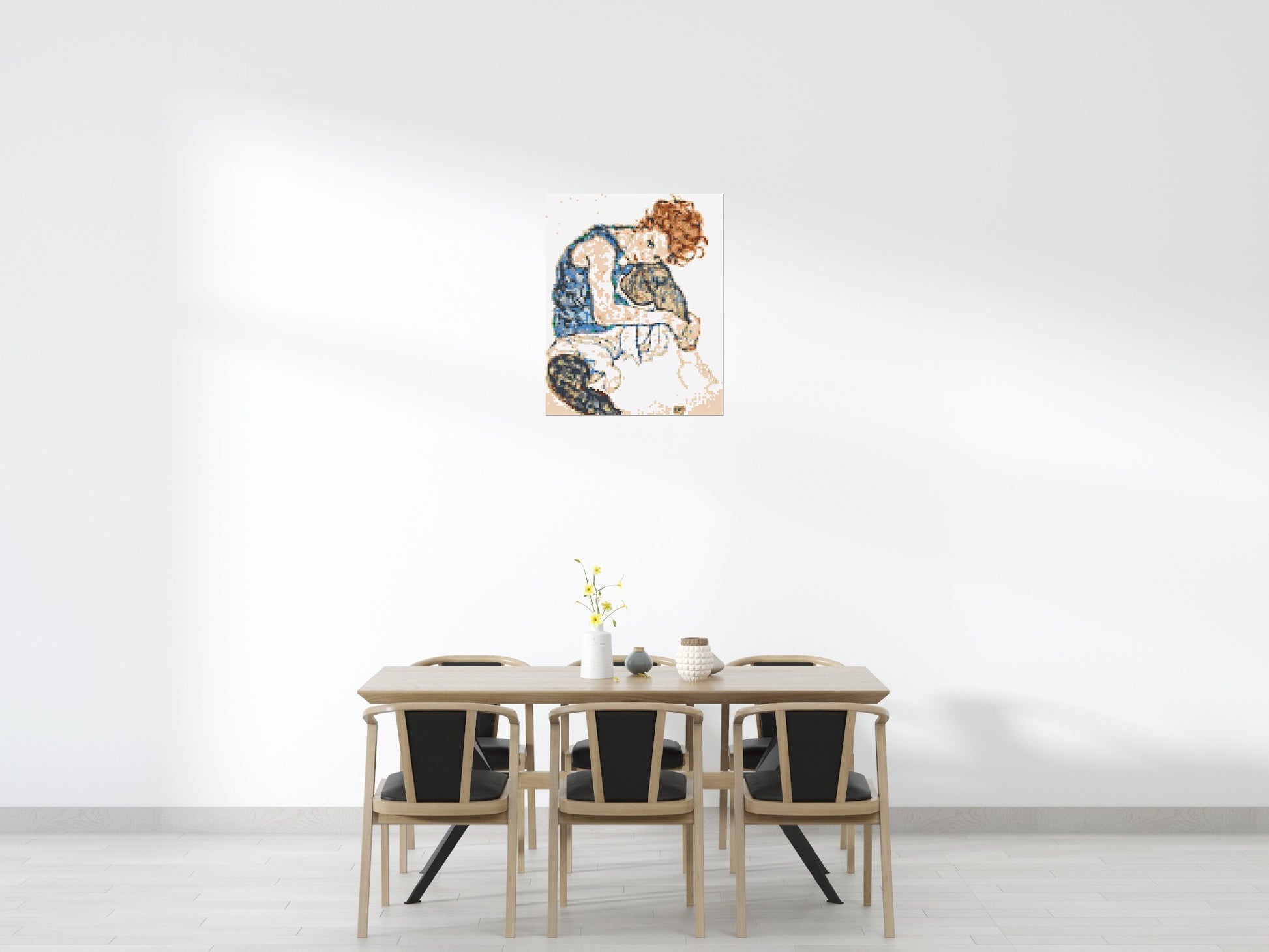 Woman Sitting with Bent Knee by Egon Schiele  - Brick Art Mosaic Kit 4x5 scene