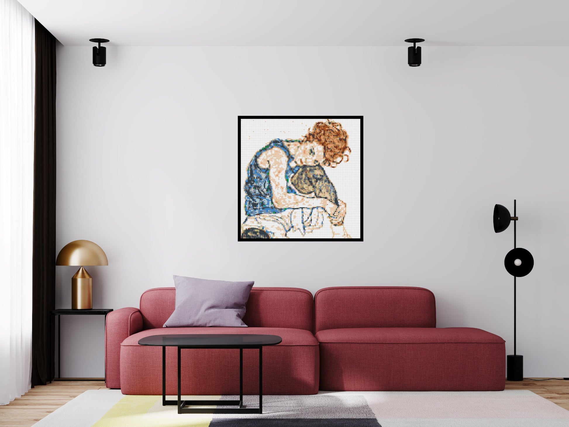 Woman Sitting with Bent Knee by Egon Schiele  - Brick Art Mosaic Kit 5x5 scene with frame